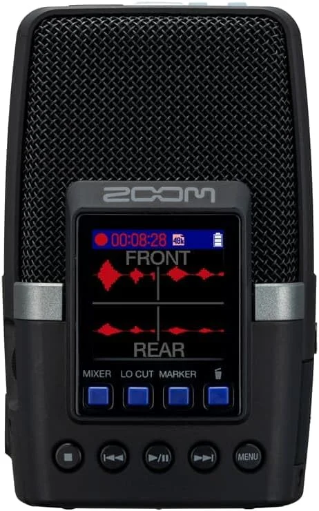 زوم - H2essential - ضبط کننده استریو دیجیتال، ضبط کننده صدای حرفه ای 4 ترک با صفحه نمایش LCD 1.3 اینچی و پورت USB-C، ضبط کننده صدا سازگار با Mac، PC، Android و iOS، عمر باتری 10 ساعته 20 ساعت