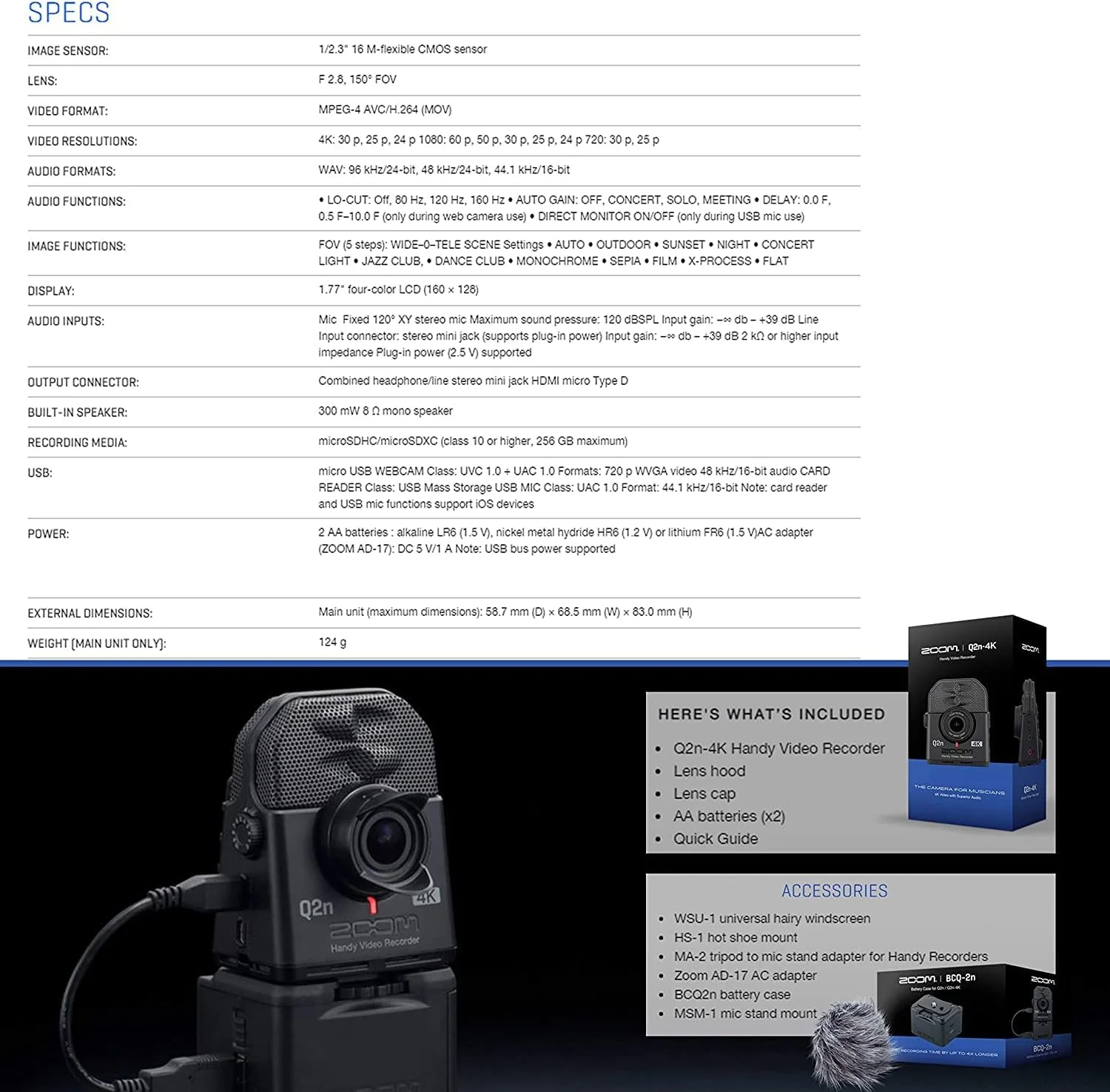 ضبط کننده ویدیویی دستی زوم Q2n-4K Ultra High Definition با سه پایه رومیزی، گریپ دستی، کارت microSDXC اکستریم SanDisk با ظرفیت 128 گیگابایت و باتری های Energizer Premium Max AA