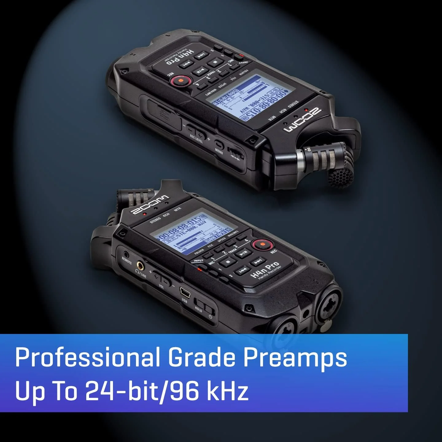 ضبط کننده پرتابل 4 ترک زوم H4N Pro مدل All Black (مدل 2020)، میکروفون های استریو، 2 ورودی کمبو XLR/ ¼ اینچ، ورودی گیتار، تغذیه با باتری، ضبط کننده چند ترک برای موسیقی، صدا برای ویدیو، پادکست