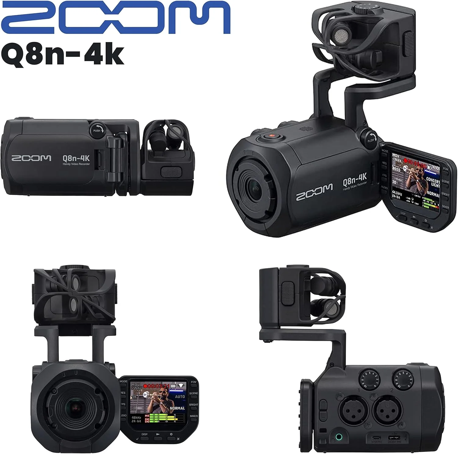 ضبط کننده ویدیویی دستی با کیفیت فوق العاده بالا Zoom Q8n-4K، ضبط صوتی چهار مسیره، برای ضبط/پخش موسیقی، پادکست + کارت حافظه microSDXC 128 گیگابایتی + باتری قابل شارژ + لوازم جانبی - بسته نرم افزاری