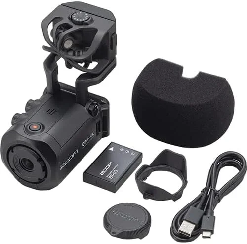 ضبط کننده ویدیویی دستی با کیفیت فوق العاده بالا Zoom Q8n-4K، ضبط صوتی چهار مسیره، برای ضبط/پخش موسیقی، پادکست + کارت حافظه microSDXC 128 گیگابایتی + باتری قابل شارژ + لوازم جانبی - بسته نرم افزاری