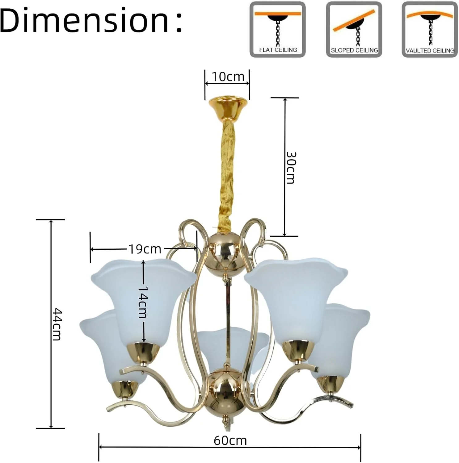 لوستر مدرن 5 شاخه شیشه ای طلایی HUA QIANG WANG، چراغ آویز فلزی به سبک خانه های روستایی، چراغ سقفی اواسط قرن برای اتاق نشیمن، اتاق غذاخوری، اتاق خواب، جزیره آشپزخانه، سرسرا