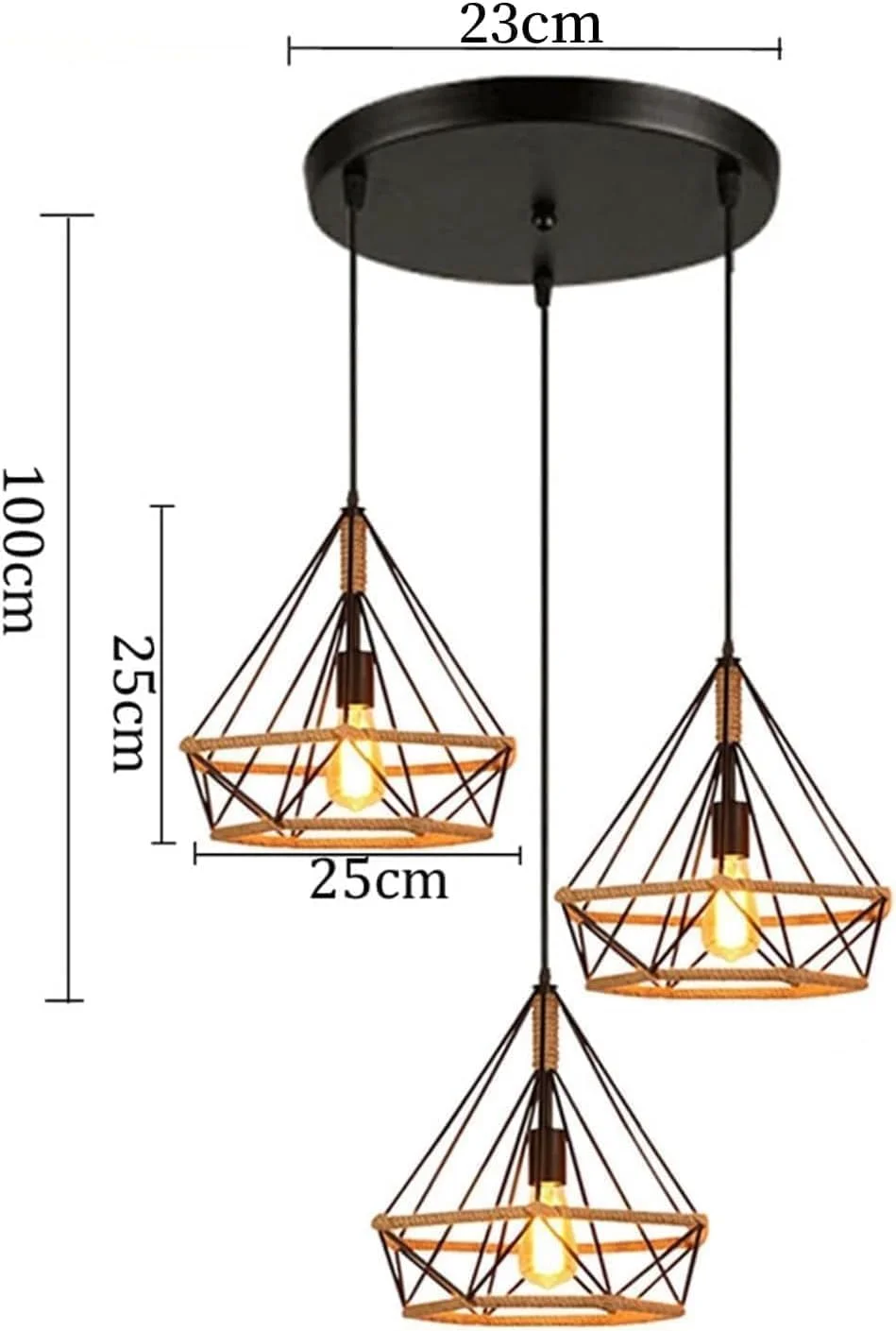 لوستر طنابی کنفی 3 شعله HUA QIANG WANG، چراغ سقفی وینتیج، چراغ آویز صنعتی برای آشپزخانه، جزیره، اتاق نشیمن، اتاق غذاخوری، اتاق خواب، سرسرا