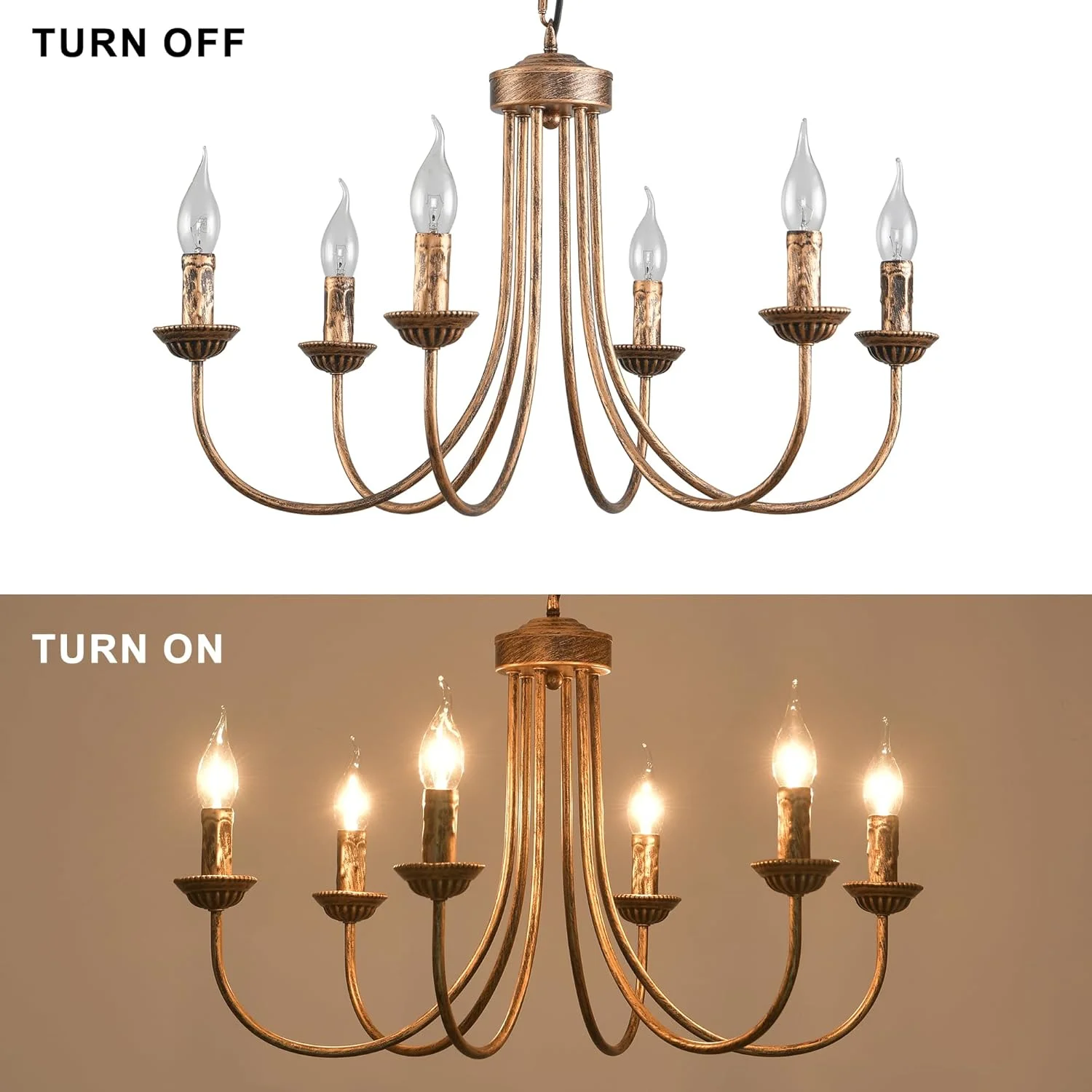 لوستر روستیک 6 شاخه Jaycomey، لوستر وینتج فرانسوی به سبک روستایی 62 سانتی متری برنزی با ارتفاع قابل تنظیم، مناسب برای آشپزخانه جزیره ای، خانه های روستایی، اتاق ناهار خوری، اتاق نشیمن، پایه E14