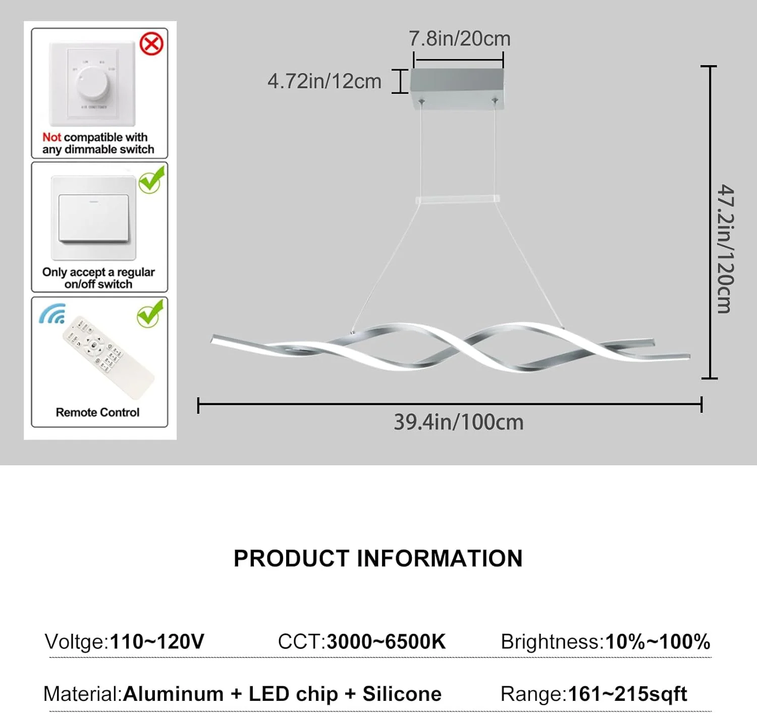 چراغ آویز مدرن Jaycomey، لوستر LED دیمر شونده با کنترل از راه دور، لوستر موجی شکل، مناسب برای اتاق ناهارخوری، جزیره آشپزخانه، رستوران، اتاق نشیمن، 3000-6000K، 28 وات، خاکستری چراغ آویز مدرن Jaycomey، لوستر LED دیمر شونده با کنترل از راه دور، لوستر موجی شکل، مناسب برای اتاق ناهارخوری، جزیره آشپزخانه، رستوران، اتاق نشیمن، 3000-6000K، 28 وات، خاکستری