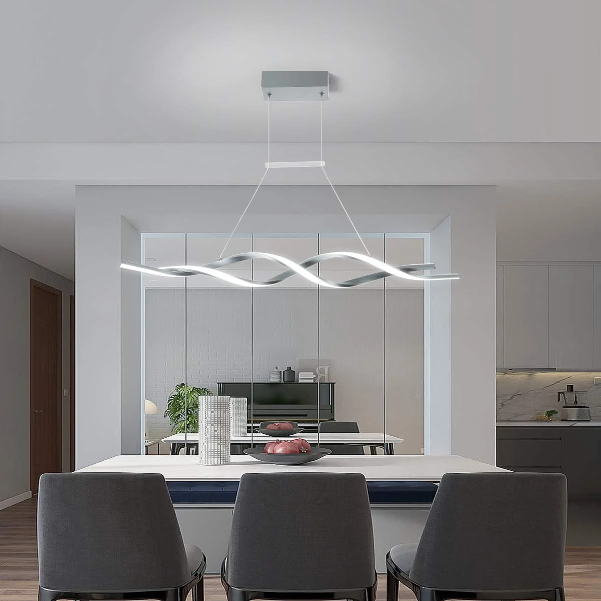 چراغ آویز مدرن Jaycomey، لوستر LED دیمر شونده با کنترل از راه دور، لوستر موجی شکل، مناسب برای اتاق ناهارخوری، جزیره آشپزخانه، رستوران، اتاق نشیمن، 3000-6000K، 28 وات، خاکستری چراغ آویز مدرن Jaycomey، لوستر LED دیمر شونده با کنترل از راه دور، لوستر موجی شکل، مناسب برای اتاق ناهارخوری، جزیره آشپزخانه، رستوران، اتاق نشیمن، 3000-6000K، 28 وات، خاکستری