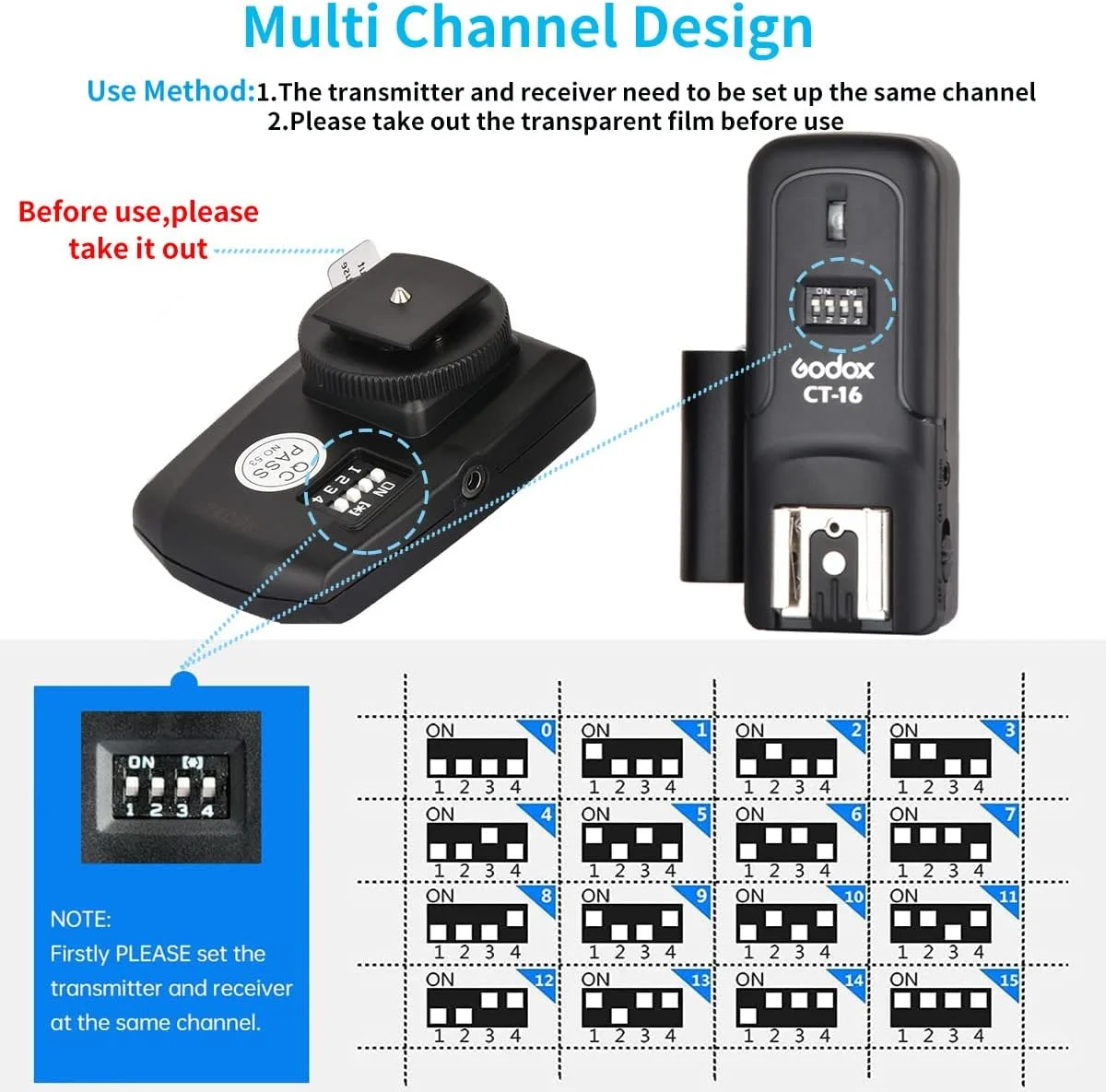 کیت فرستنده و گیرنده فلاش رادیویی بی سیم گودکس CT-16، سازگار با دوربین های DSLR کانن نیکون پنتاکس، کیت فرستنده و گیرنده فلاش 3 در 1 استودیویی کیت فرستنده و گیرنده فلاش رادیویی بی سیم گودکس CT-16، سازگار با دوربین های DSLR کانن نیکون پنتاکس، کیت فرستنده و گیرنده فلاش 3 در 1 استودیویی