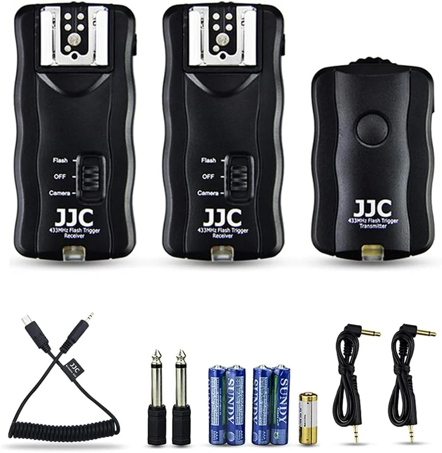 کیت تریگر فلاش بی‌سیم 3 در 1 و کنترل از راه دور شاتر JJC با دو گیرنده برای Sony A6600 A6500 A6400 A6300 A6100 A7M4 A7 IV A7III II A7R5 A7R V A7R III II A7S III II A9 II A99 II