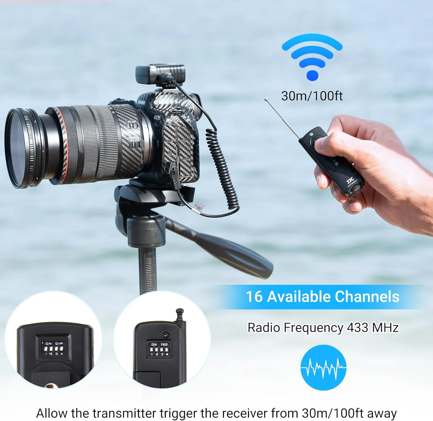 ریموت کنترل بی‌سیم رادیویی JJC برای دوربین‌های نیکون Z6 Z7 D7500 D7200 D5300 D5600 D5500 D3300 D3200 D610 D600 Df D7100 D7000 D5200 D5100 D5000 D3100 D90 P1000 و سایر دوربین‌های نیکون