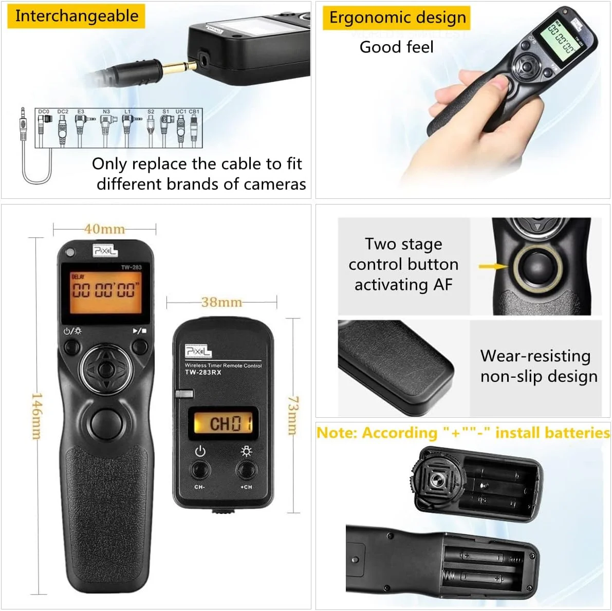 ریموت کنترل شاتر تایمر دار بی سیم Pixel TW283-L1 سازگار با پاناسونیک S5، S1، G95، G91، G90، FZ10002، G9، GH5، GH6، G85، G81، G70، GH4، GH3، FZ2500، FZ2000، FZ330، FZ200، FZ100، FZ30