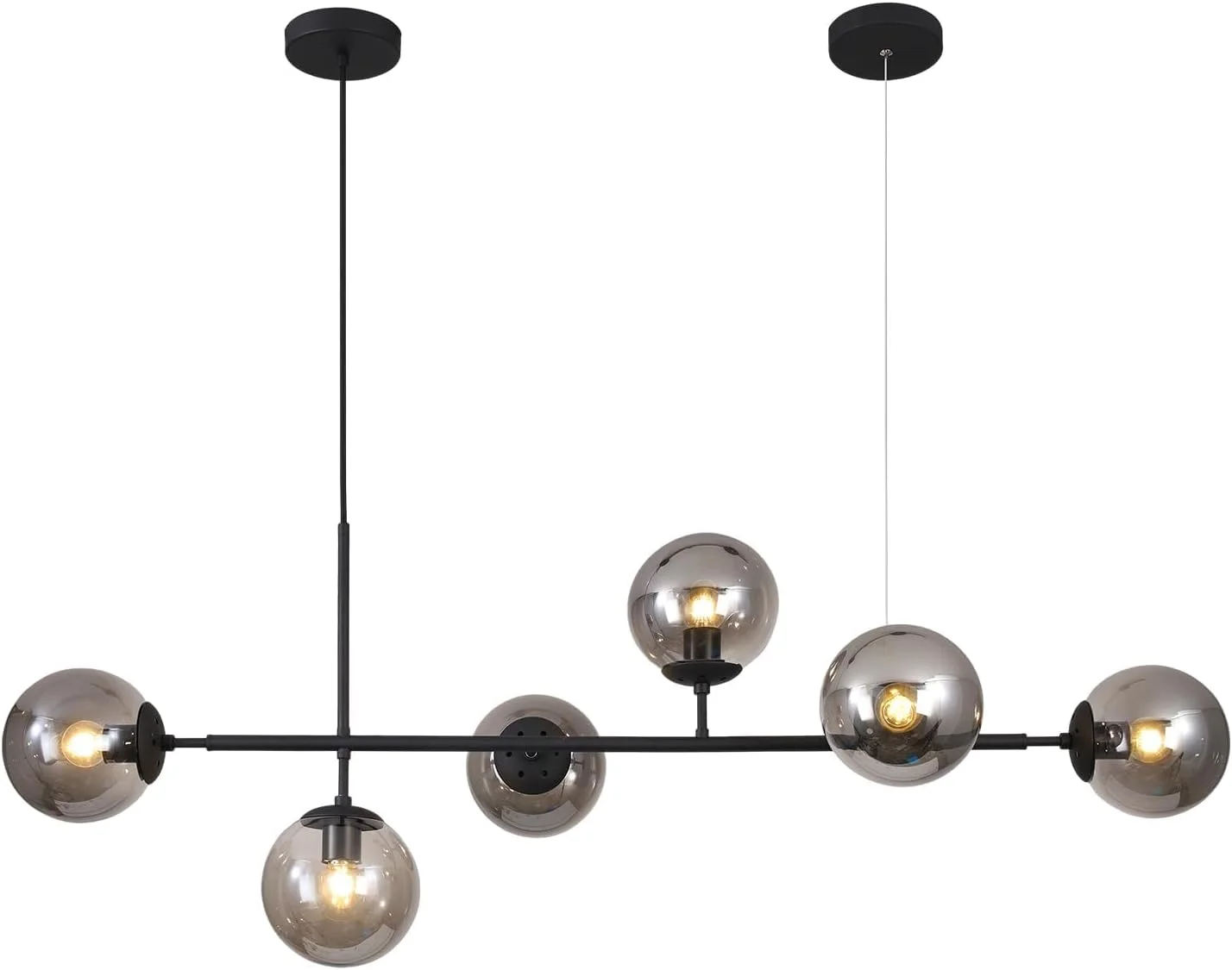 لوستر مستطیلی مدرن KCO Lighting مدل Sputnik با 6 لامپ، لوستر خطی مشکی به سبک روستایی، چراغ آویز کروی شیشه ای، روشنایی جزیره آشپزخانه وینتیج (مشکی + خاکستری دودی) لوستر مستطیلی مدرن KCO Lighting مدل Sputnik با 6 لامپ، لوستر خطی مشکی به سبک روستایی، چراغ آویز کروی شیشه ای، روشنایی جزیره آشپزخانه وینتیج (مشکی + خاکستری دودی)