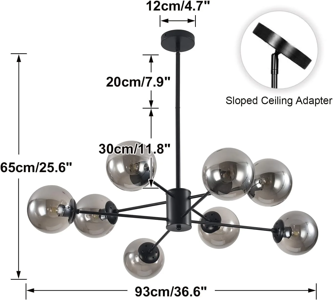 لوستر مدرن کروی شیشه ای KCO Lighting، لوستر 8 شاخه مدل Sputnik، چراغ آویز مدرن اواسط قرن، لوستر صنعتی طرح خانه روستایی (مشکی + خاکستری دودی) لوستر مدرن کروی شیشه ای KCO Lighting، لوستر 8 شاخه مدل Sputnik، چراغ آویز مدرن اواسط قرن، لوستر صنعتی طرح خانه روستایی (مشکی + خاکستری دودی)