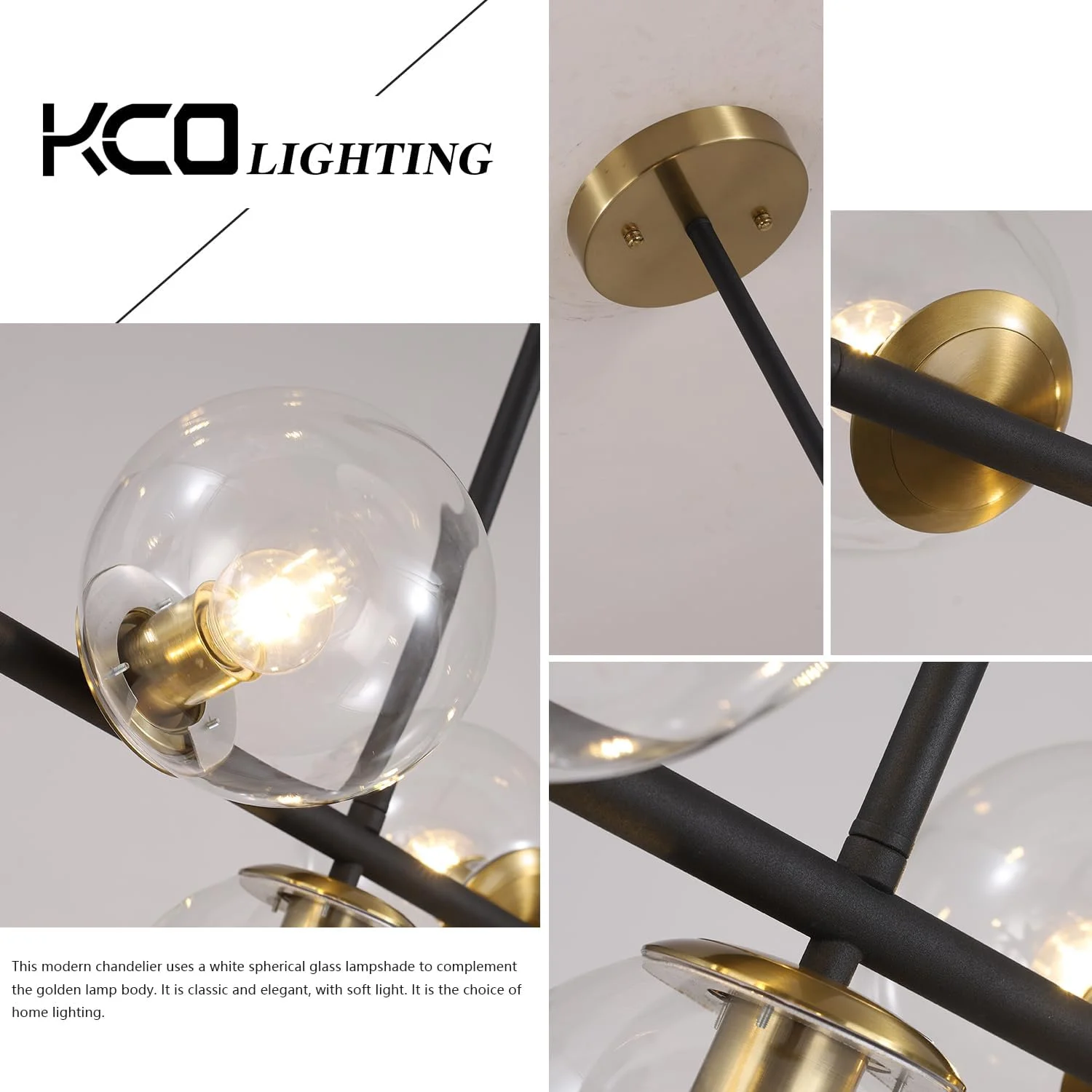 لوستر مشکی و طلایی KCO Lighting، چراغ آویز 7 شعله با حباب های شیشه ای شفاف، لوستر مدرن بزرگ کروی Sputnik، لوستر خطی طلایی مناسب آشپزخانه و آویز لوستر مشکی و طلایی KCO Lighting، چراغ آویز 7 شعله با حباب های شیشه ای شفاف، لوستر مدرن بزرگ کروی Sputnik، لوستر خطی طلایی مناسب آشپزخانه و آویز