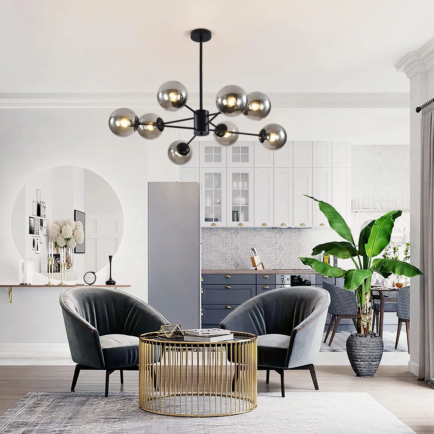 لوستر مدرن کروی شیشه ای KCO Lighting، لوستر 8 شاخه مدل Sputnik، چراغ آویز مدرن اواسط قرن، لوستر صنعتی طرح خانه روستایی (مشکی + خاکستری دودی) لوستر مدرن کروی شیشه ای KCO Lighting، لوستر 8 شاخه مدل Sputnik، چراغ آویز مدرن اواسط قرن، لوستر صنعتی طرح خانه روستایی (مشکی + خاکستری دودی)