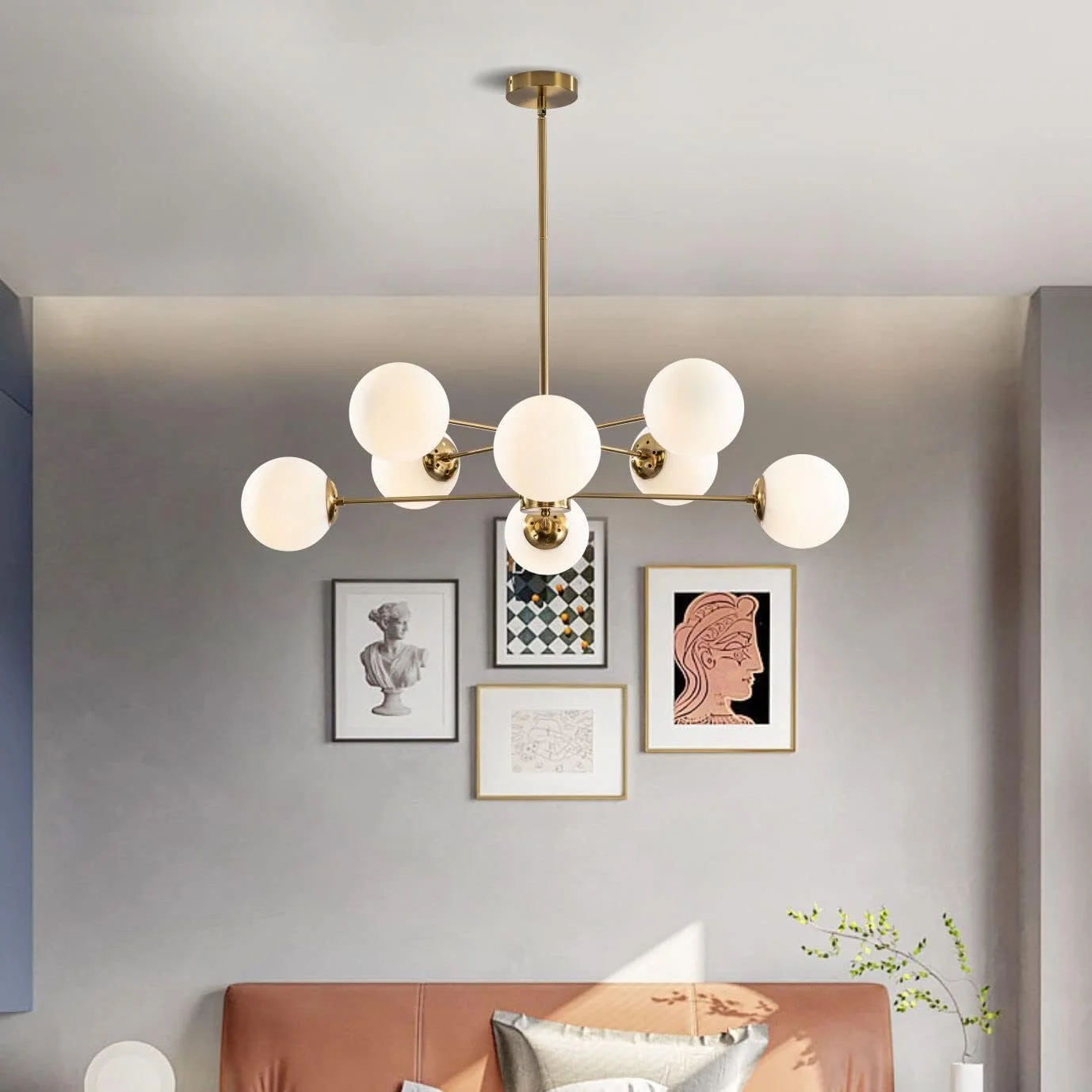 لوستر اسپوتنیک شیشه ای 8 شاخه KCO Lighting، لوستر مدرن طلایی، چراغ آویز، چراغ سقفی گوی توپی وینتیج، مناسب برای نصب روی سقف و جزیره آشپزخانه لوستر اسپوتنیک شیشه ای 8 شاخه KCO Lighting، لوستر مدرن طلایی، چراغ آویز، چراغ سقفی گوی توپی وینتیج، مناسب برای نصب روی سقف و جزیره آشپزخانه