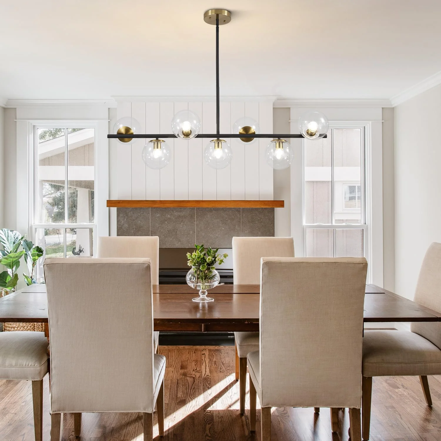 لوستر مشکی و طلایی KCO Lighting، چراغ آویز 7 شعله با حباب های شیشه ای شفاف، لوستر مدرن بزرگ کروی Sputnik، لوستر خطی طلایی مناسب آشپزخانه و آویز لوستر مشکی و طلایی KCO Lighting، چراغ آویز 7 شعله با حباب های شیشه ای شفاف، لوستر مدرن بزرگ کروی Sputnik، لوستر خطی طلایی مناسب آشپزخانه و آویز