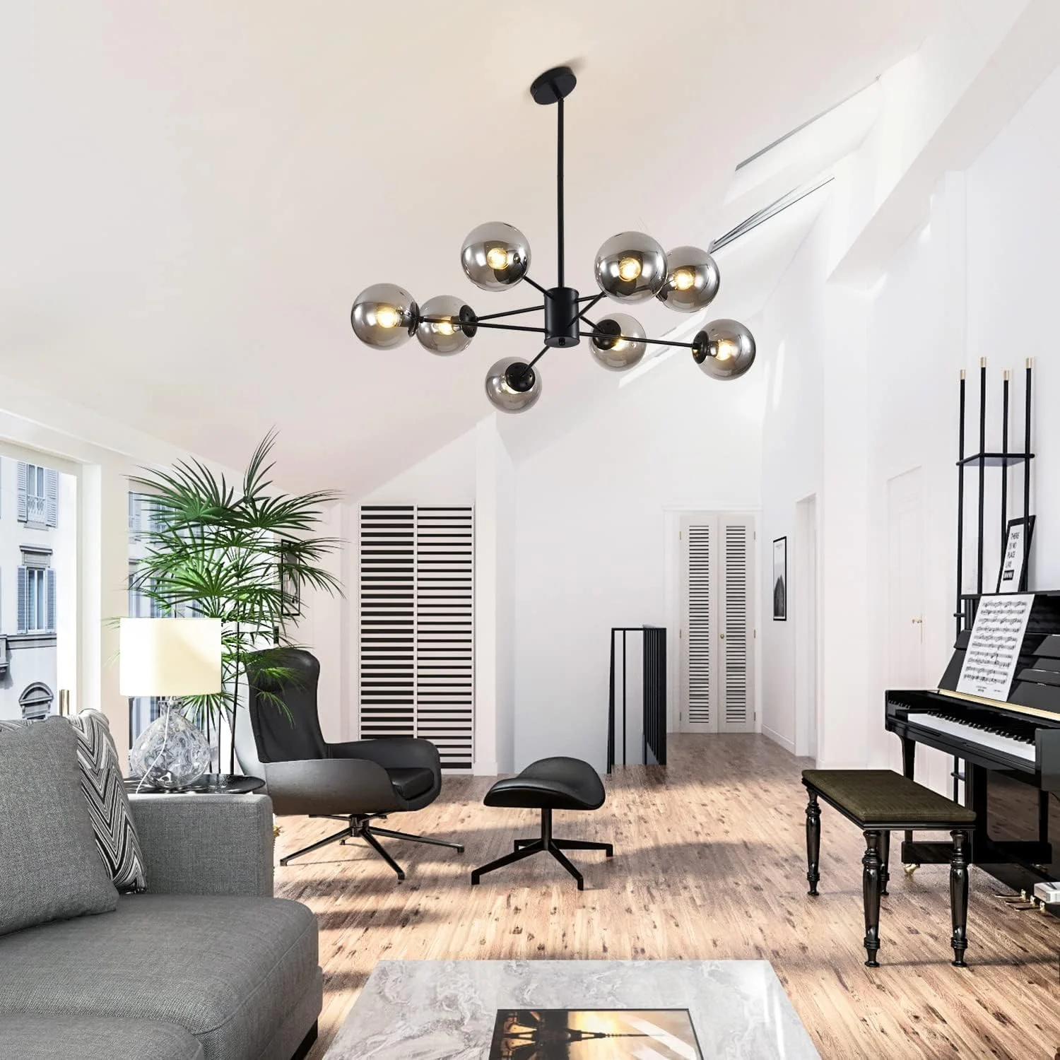 لوستر مدرن کروی شیشه ای KCO Lighting، لوستر 8 شاخه مدل Sputnik، چراغ آویز مدرن اواسط قرن، لوستر صنعتی طرح خانه روستایی (مشکی + خاکستری دودی) لوستر مدرن کروی شیشه ای KCO Lighting، لوستر 8 شاخه مدل Sputnik، چراغ آویز مدرن اواسط قرن، لوستر صنعتی طرح خانه روستایی (مشکی + خاکستری دودی)