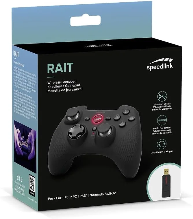 گیم پد بی سیم اسپیدلینک RAIT - گیم پد بی سیم با عملکرد لرزش، برای PC/PS3/Switch، مشکی گیم پد بی سیم اسپیدلینک RAIT - گیم پد بی سیم با عملکرد لرزش، برای PC/PS3/Switch، مشکی