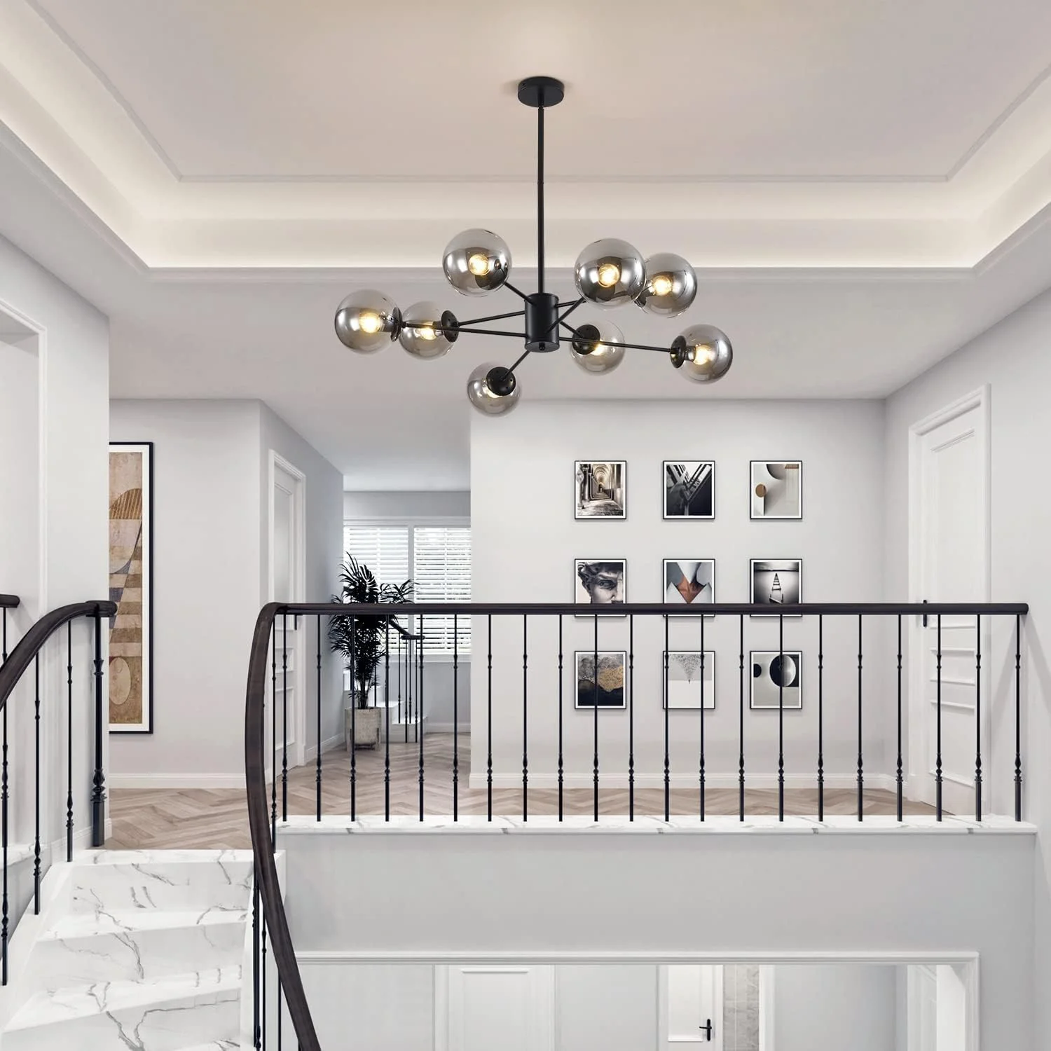 لوستر مدرن کروی شیشه ای KCO Lighting، لوستر 8 شاخه مدل Sputnik، چراغ آویز مدرن اواسط قرن، لوستر صنعتی طرح خانه روستایی (مشکی + خاکستری دودی) لوستر مدرن کروی شیشه ای KCO Lighting، لوستر 8 شاخه مدل Sputnik، چراغ آویز مدرن اواسط قرن، لوستر صنعتی طرح خانه روستایی (مشکی + خاکستری دودی)