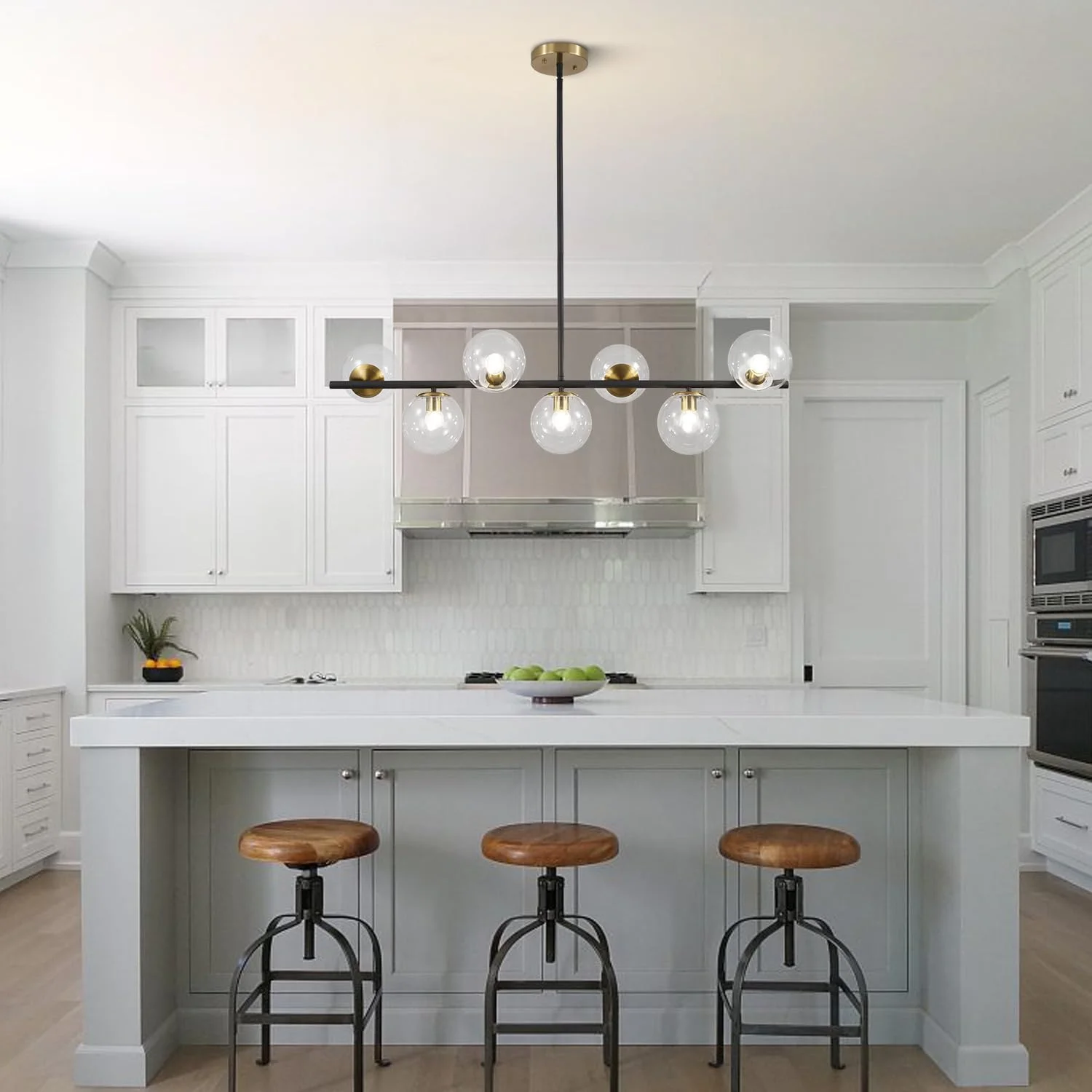 لوستر مشکی و طلایی KCO Lighting، چراغ آویز 7 شعله با حباب های شیشه ای شفاف، لوستر مدرن بزرگ کروی Sputnik، لوستر خطی طلایی مناسب آشپزخانه و آویز لوستر مشکی و طلایی KCO Lighting، چراغ آویز 7 شعله با حباب های شیشه ای شفاف، لوستر مدرن بزرگ کروی Sputnik، لوستر خطی طلایی مناسب آشپزخانه و آویز