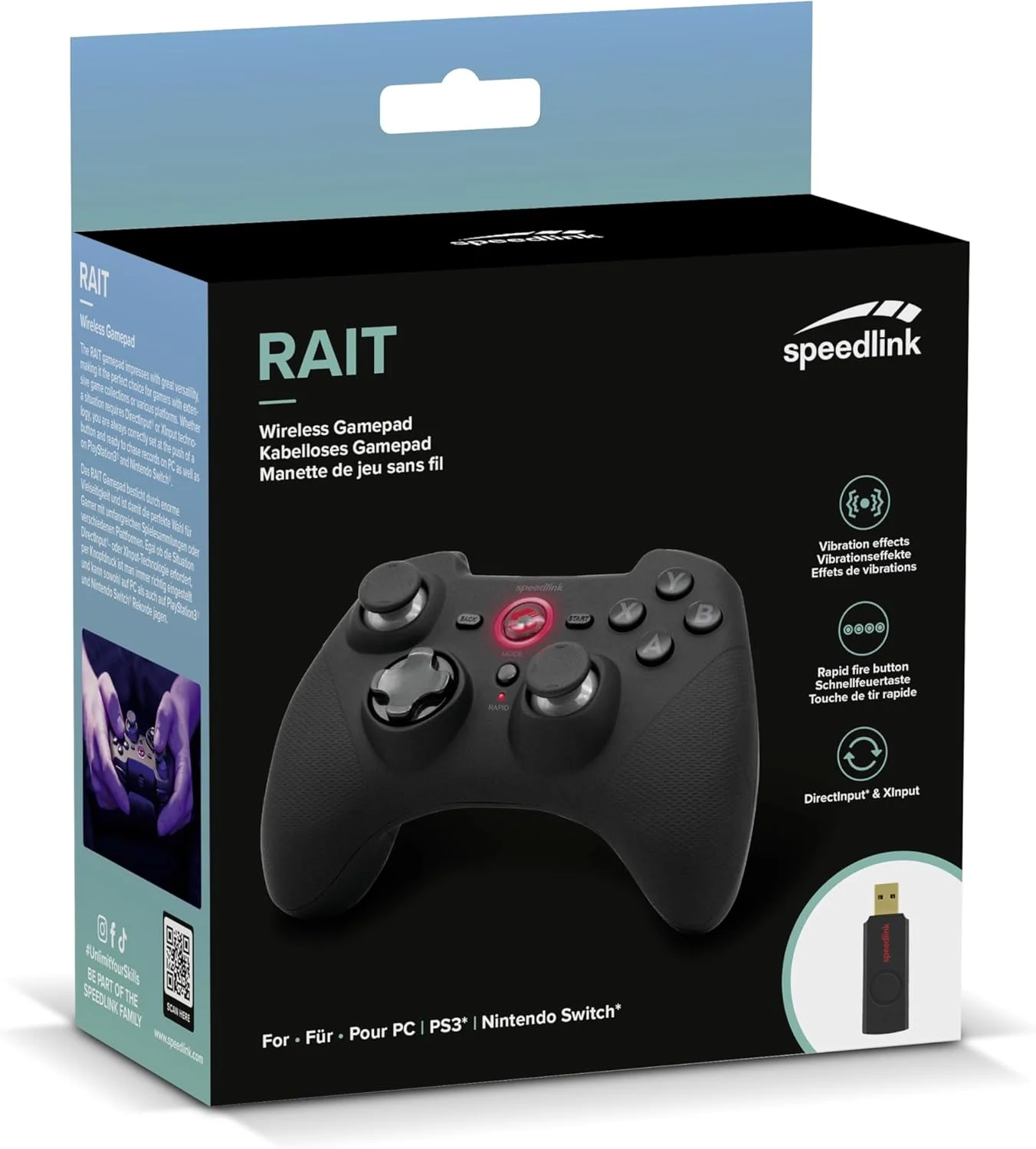 گیم پد بی سیم اسپیدلینک RAIT - گیم پد بی سیم با عملکرد لرزش، برای PC/PS3/Switch، مشکی گیم پد بی سیم اسپیدلینک RAIT - گیم پد بی سیم با عملکرد لرزش، برای PC/PS3/Switch، مشکی