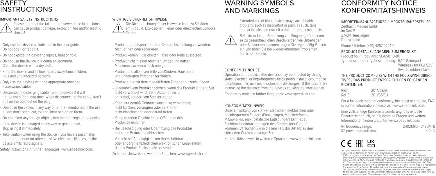 گیم پد بی سیم اسپیدلینک RAIT - گیم پد بی سیم با عملکرد لرزش، برای PC/PS3/Switch، مشکی گیم پد بی سیم اسپیدلینک RAIT - گیم پد بی سیم با عملکرد لرزش، برای PC/PS3/Switch، مشکی