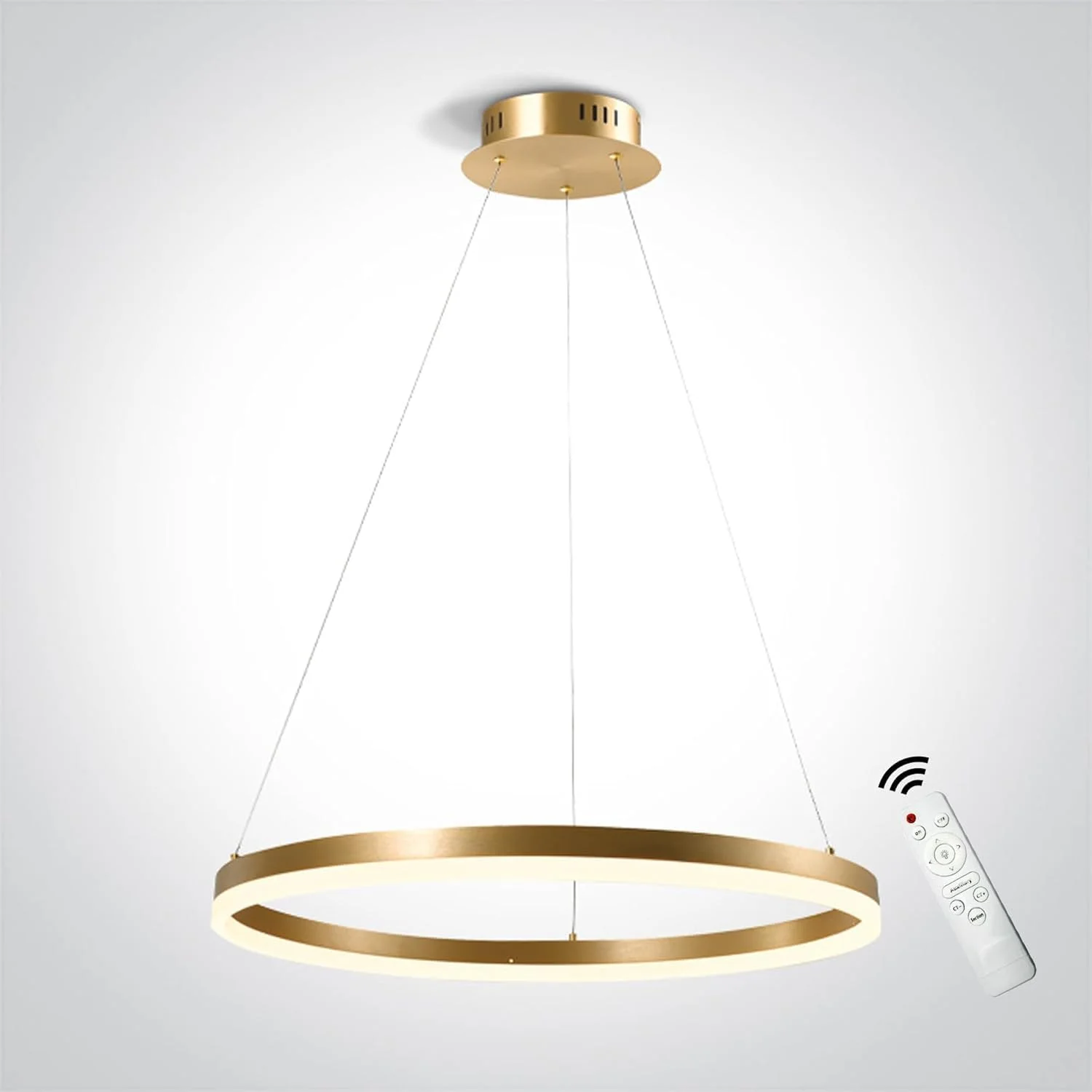 چراغ آویز LED - 60 وات با ریموت کنترل ~6000k سفید، 4500k خنثی، 3000k گرم~ جنس آکریلیک لوستر LED چراغ آویز مناسب اتاق نشیمن، اتاق خواب | لوستر آویز هوشمند دیمر دار (طلایی)
