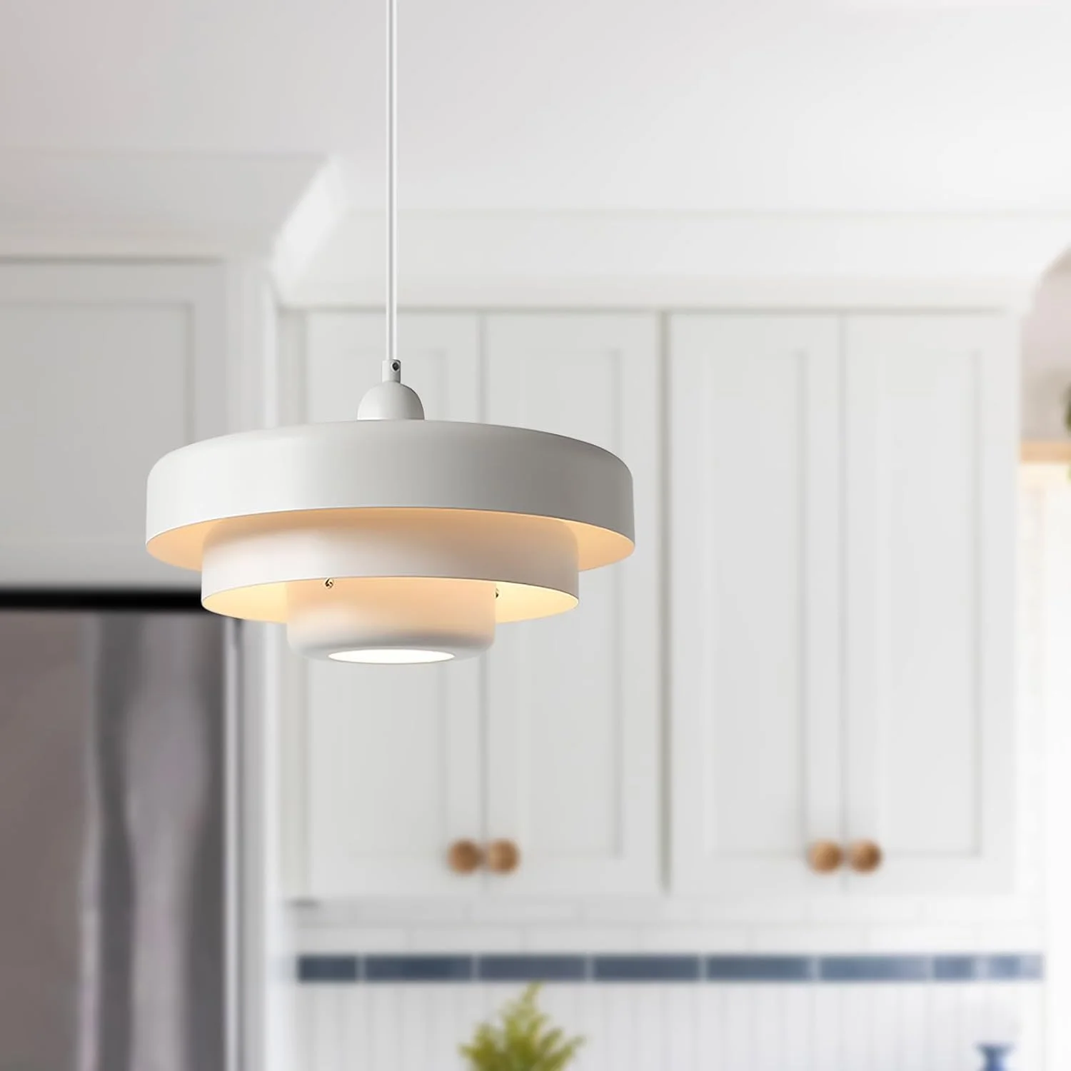 چراغ آویز مدرن و صنعتی سفید Qepeety، لوستر فلزی با قطر 35 سانتی متر، مناسب برای آشپزخانه، جزیره، اتاق نشیمن، راهرو و اتاق غذاخوری، با قابلیت تنظیم ارتفاع