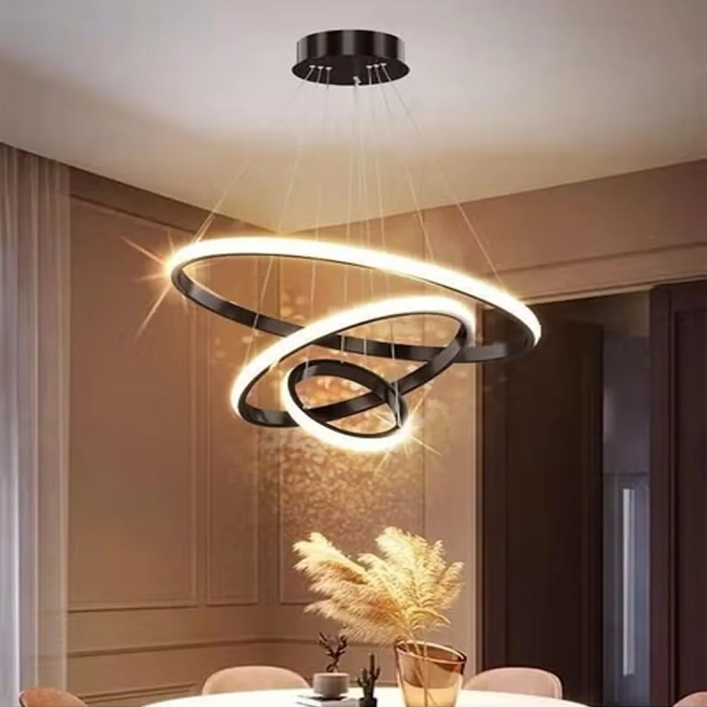 ست 2 عددی چراغ آویز حلقه ای LED مدرن رافین | لوسترهای آویز سقفی دایره ای برای دکوراسیون اتاق نشیمن، ناهارخوری و دفتر کار | دو سایز 60x120 سانتی متر و 60x150 سانتی متر