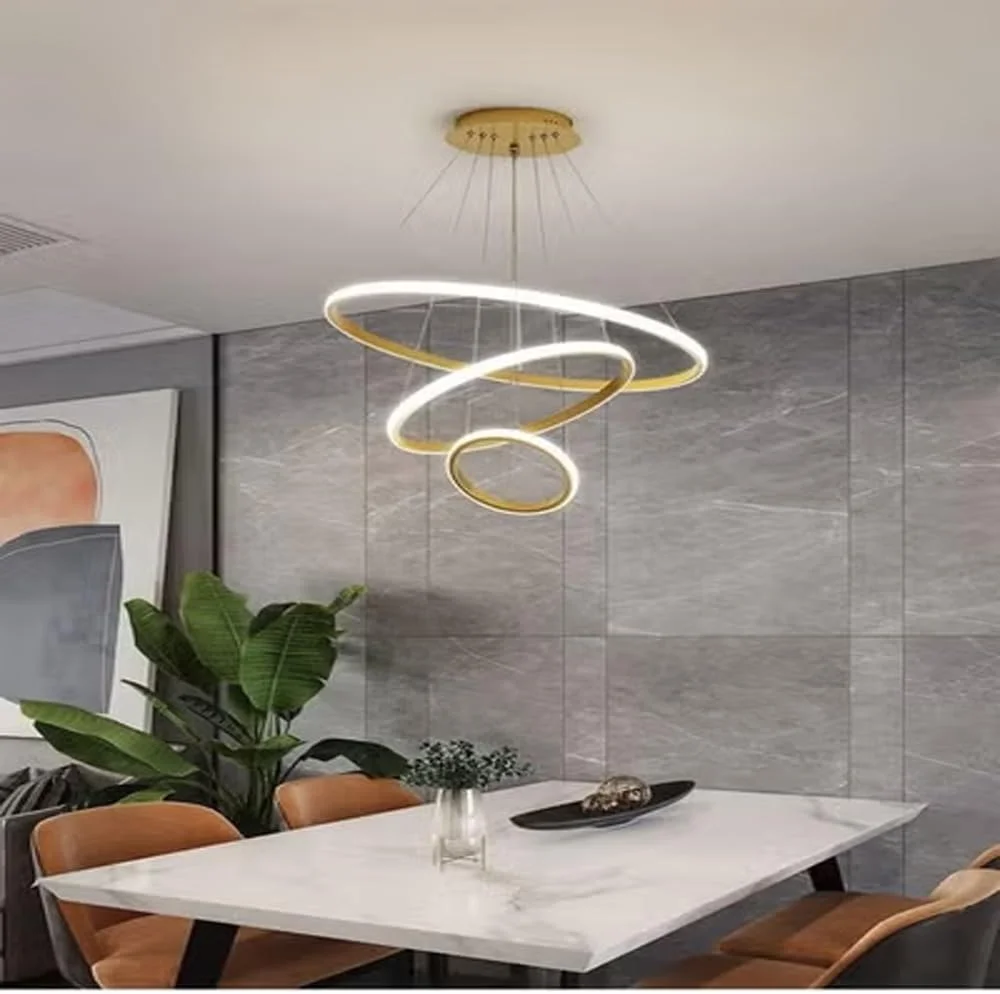 ست 2 عددی چراغ آویز حلقه ای LED مدرن رافین | لوسترهای آویز سقفی دایره ای برای دکوراسیون اتاق نشیمن، ناهارخوری و دفتر کار | دو سایز 60x120 سانتی متر و 60x150 سانتی متر