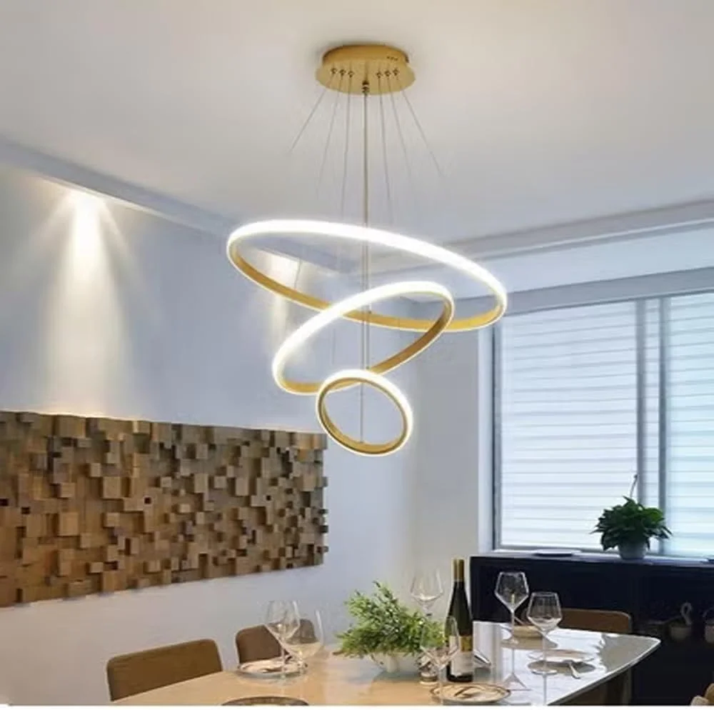 ست 2 عددی چراغ آویز حلقه ای LED مدرن رافین | لوسترهای آویز سقفی دایره ای برای دکوراسیون اتاق نشیمن، ناهارخوری و دفتر کار | دو سایز 60x120 سانتی متر و 60x150 سانتی متر