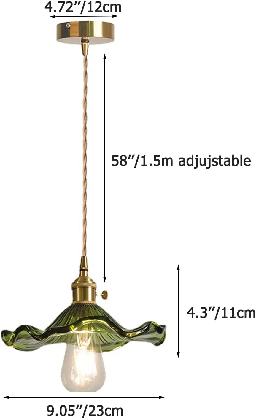 چراغ آویز S-Cevada با حباب شیشه ای طرح برگ نیلوفر آبی، چراغ آویز سقفی E27 صنعتی وینتیج، مناسب برای خانه های روستایی، اتاق غذاخوری، لوستر جزیره آشپزخانه (سبز)