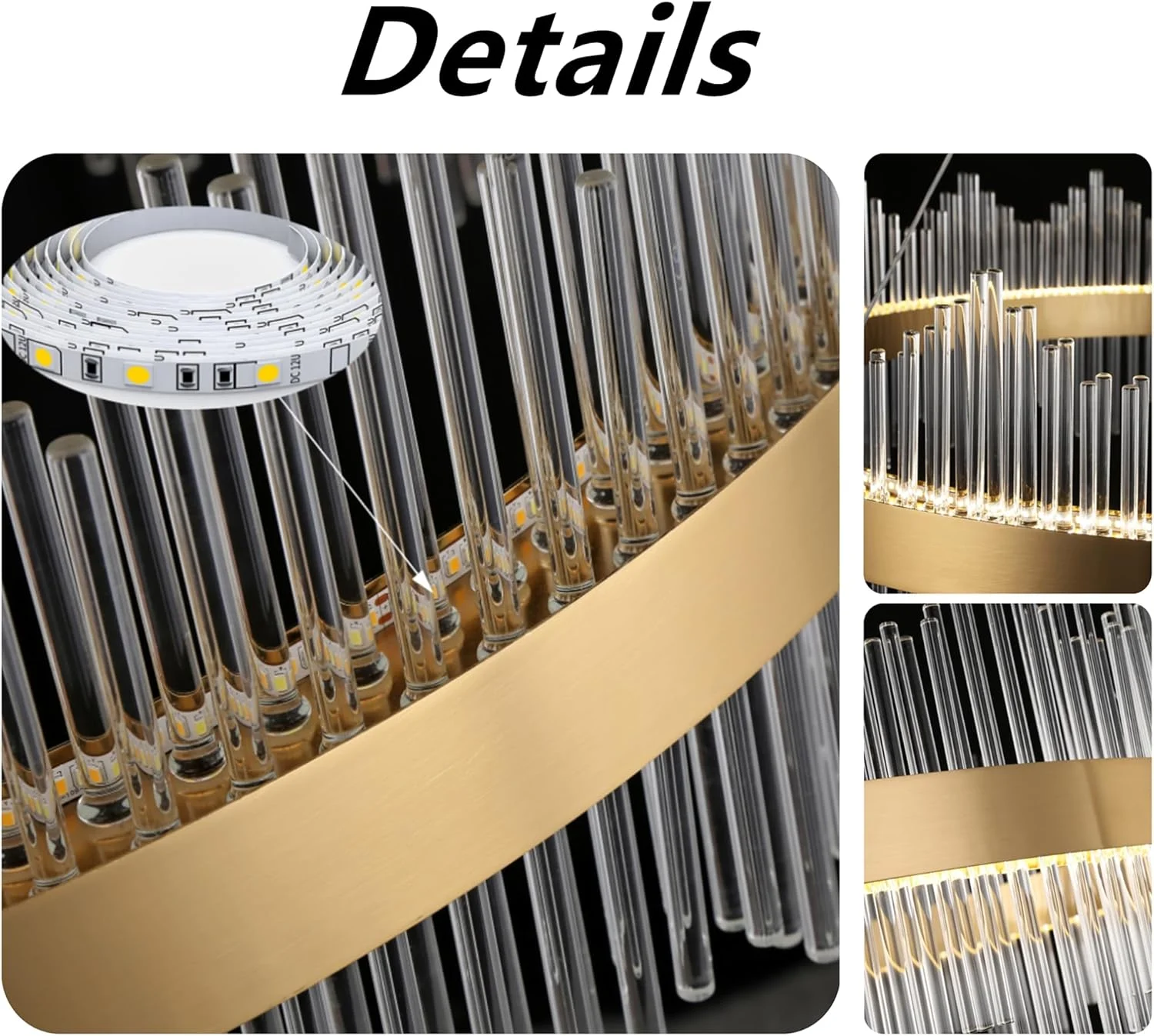 لوستر کریستالی LED سیگما، آویز طلایی لوکس مدرن 3 رنگ، 60 وات، چراغ سقفی آویز با طول قابل تنظیم برای اتاق نشیمن و اتاق خواب