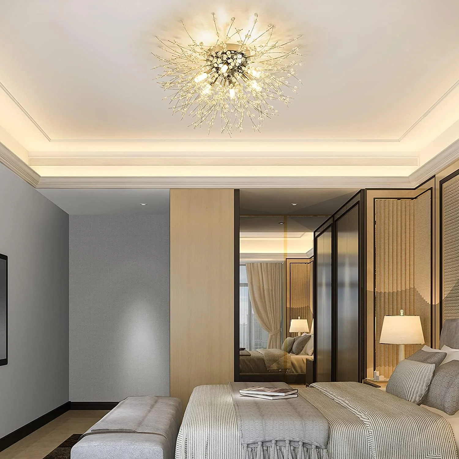 چراغ سقفی کریستالی مدرن Rayofly برای اتاق نشیمن، لوسترهای کرومی آتش بازی K9، 6 LED G9، چراغ های آویز سقفی لوستر برای اتاق خواب، اتاق غذاخوری، راهرو