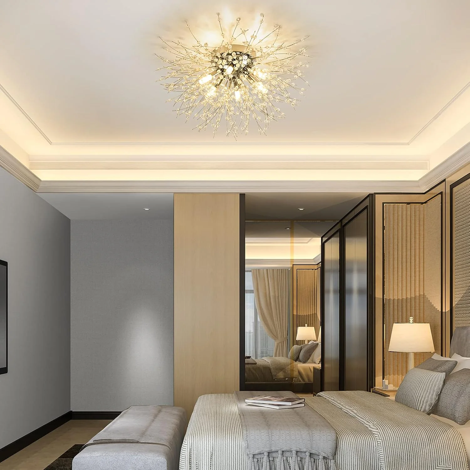 چراغ سقفی کریستالی مدرن Rayofly برای اتاق نشیمن، لوسترهای کرومی آتش بازی K9، 6 LED G9، چراغ های آویز سقفی لوستر برای اتاق خواب، اتاق غذاخوری، راهرو