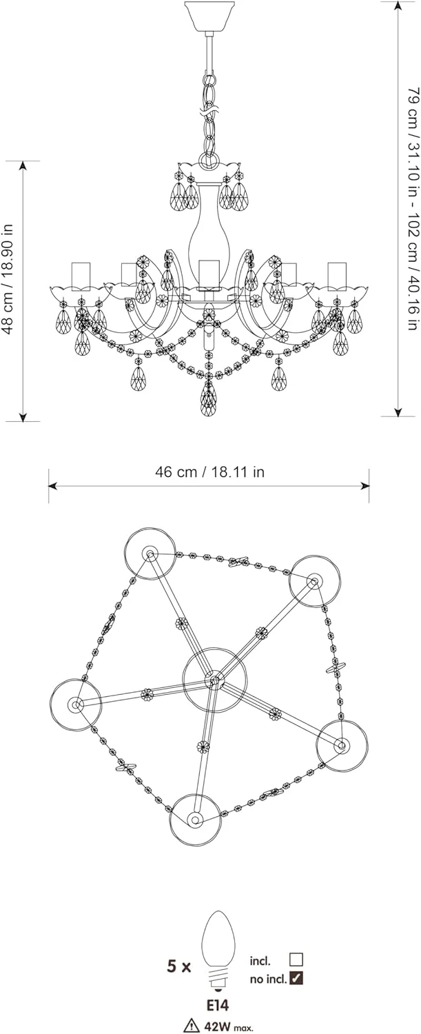 لوستر 5 شاخه Tafunker، آویز 5 لامپی، کروم، شفاف. چراغ سقفی اتاق خواب و نشیمن آکریلیک … (کروم) (شفاف) لوستر 5 شاخه Tafunker، آویز 5 لامپی، کروم، شفاف. چراغ سقفی اتاق خواب و نشیمن آکریلیک … (کروم) (شفاف)