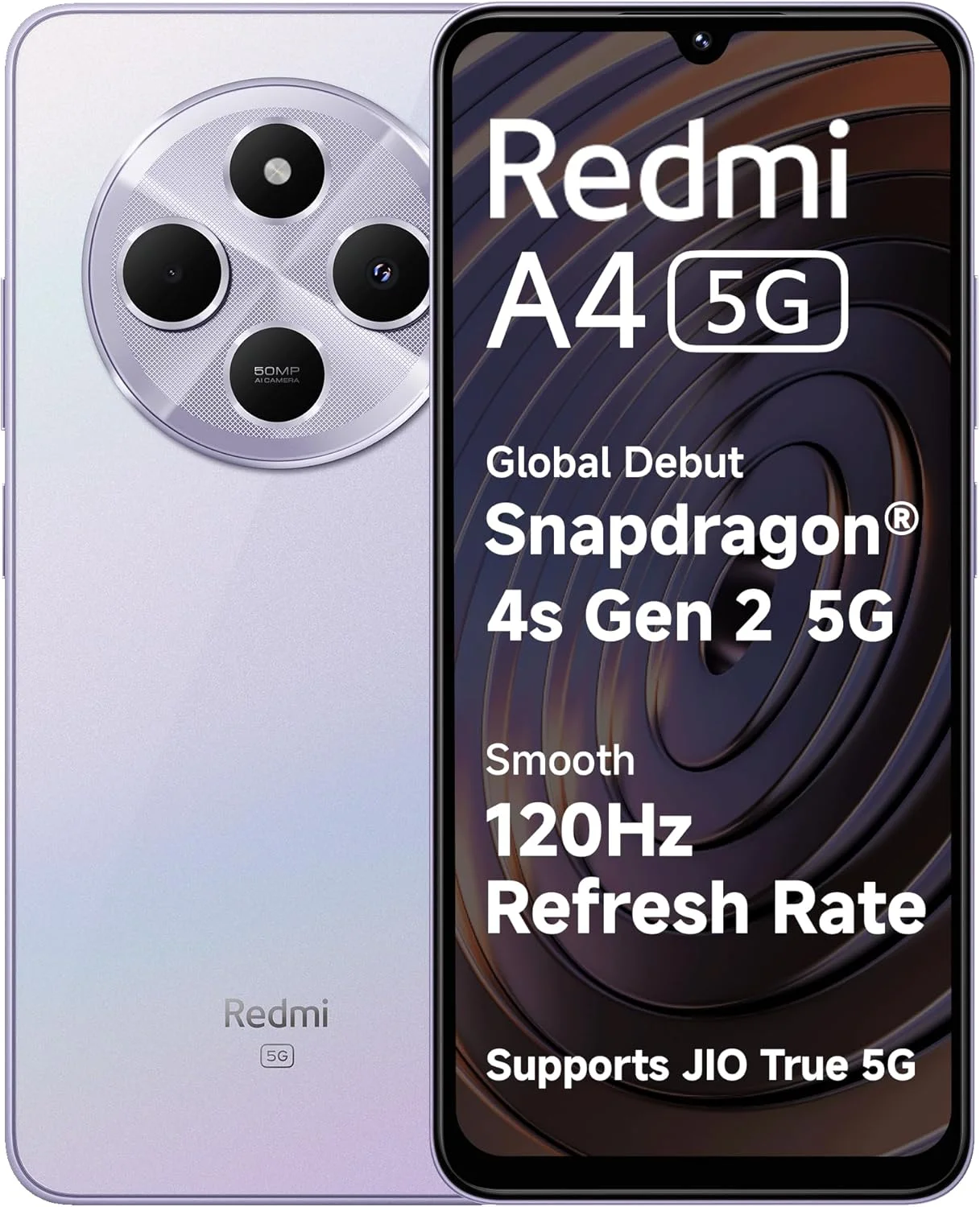 Redmi A4 5G (بنفش درخشان، 4 گیگابایت رم، 128 گیگابایت حافظه) | عرضه جهانی SD 4s Gen 2 | بزرگترین صفحه نمایش 6.88 اینچی 120 هرتز در این رده | دوربین دوگانه 50 مگاپیکسلی | شارژ سریع 18 واتی