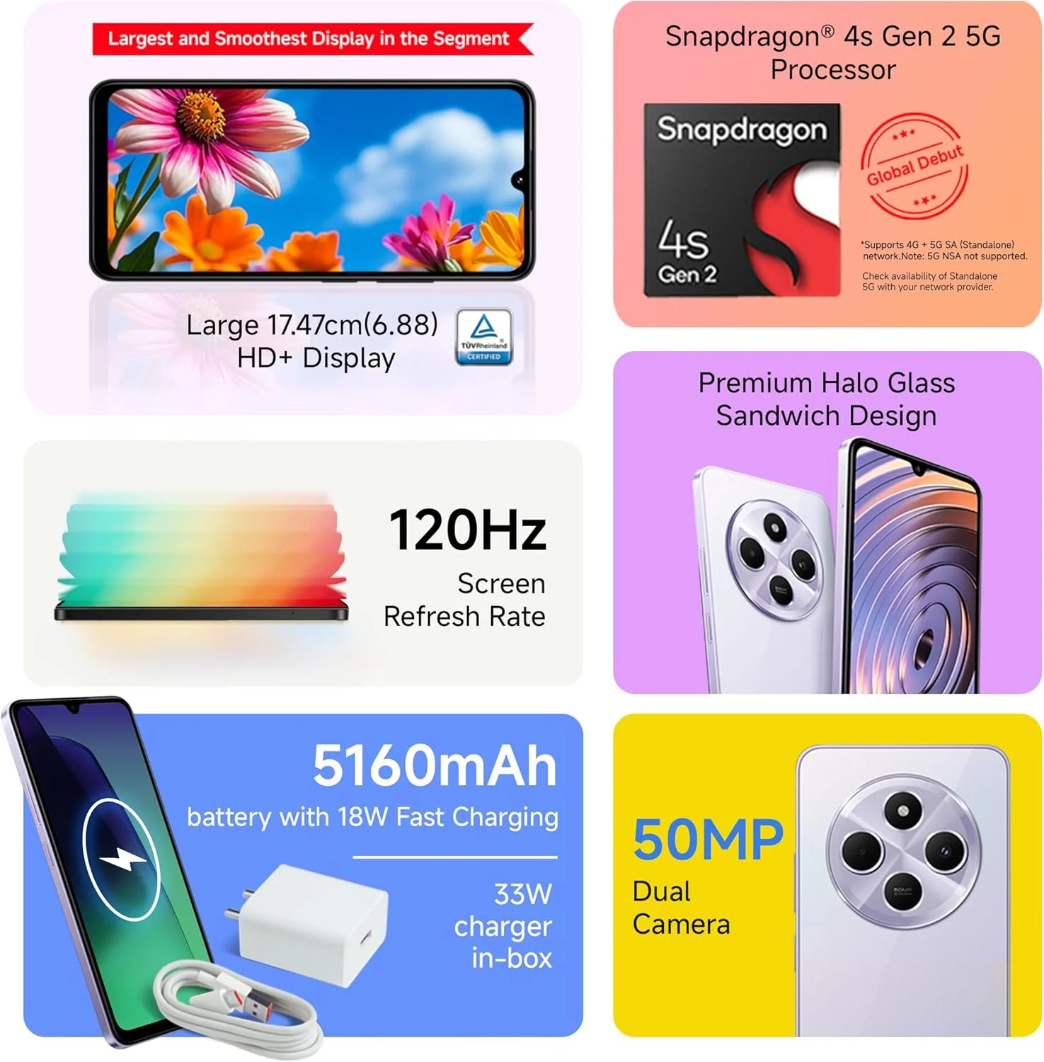 Redmi A4 5G (بنفش درخشان، 4 گیگابایت رم، 128 گیگابایت حافظه) | عرضه جهانی SD 4s Gen 2 | بزرگترین صفحه نمایش 6.88 اینچی 120 هرتز در این رده | دوربین دوگانه 50 مگاپیکسلی | شارژ سریع 18 واتی