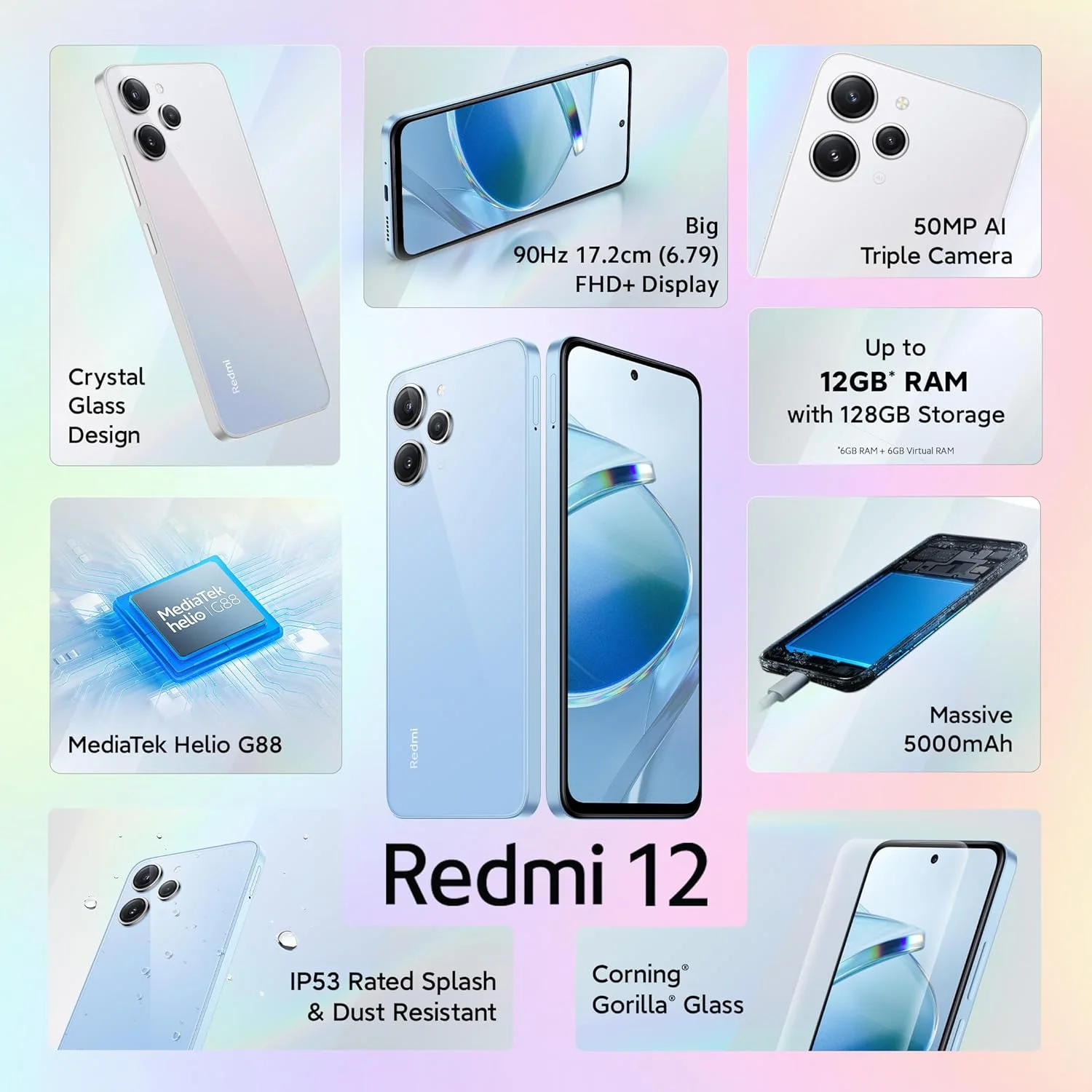 Redmi 12 (آبی پاستیلی، 6 گیگابایت رم، 128 گیگابایت حافظه)