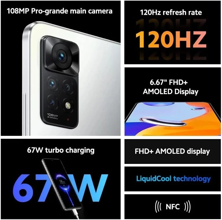 شیائومی ردمی نوت 11 پرو 4G (خاکستری گرافیتی، 6 گیگابایت رم، 64 گیگابایت حافظه) - 120 هرتز، صفحه نمایش امولد دات FHD+ | دوربین 108 مگاپیکسلی با دوربین ماکرو 2 مگاپیکسلی