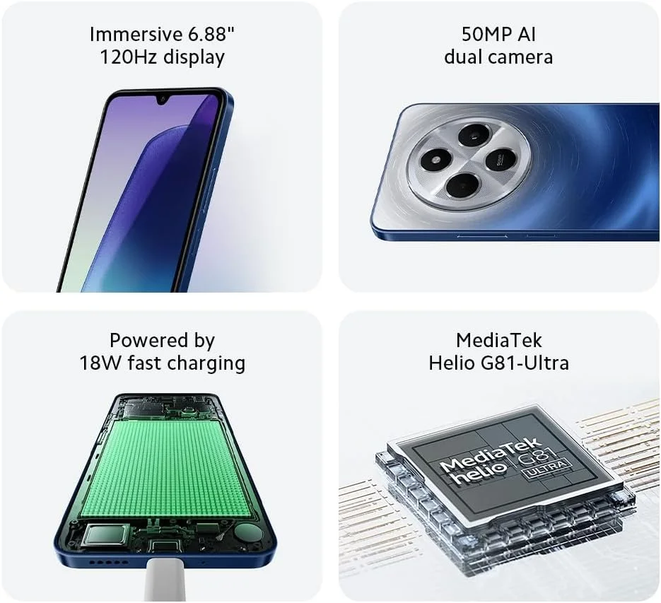 گوشی موبایل شیائومی Redmi 14C با حافظه 128 گیگابایت و رم 4 گیگابایت، رنگ مشکی، گوشی هوشمند اندروید، 2.0 گیگاهرتز، صفحه نمایش 6.9 اینچی، دوربین دوگانه 50 مگاپیکسلی هوش مصنوعی، باتری 5160 میلی آمپر ساعتی، شارژ سریع 18 واتی (نسخه انگلستان + 2 سال گارانتی)