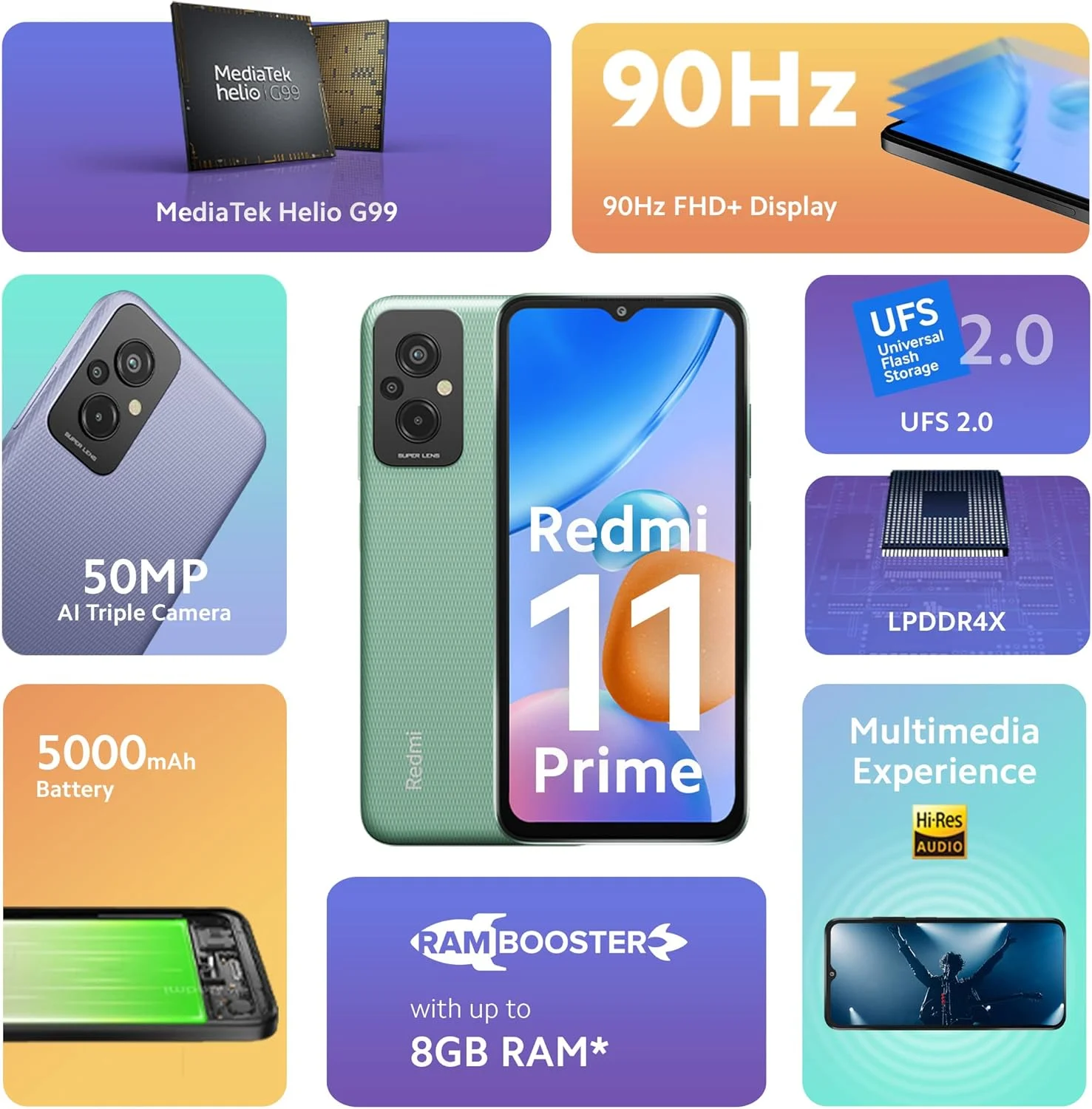 گوشی موبایل Redmi 11 Prime (سبز شاداب، 6 گیگابایت رم 128 گیگابایت حافظه داخلی) | طراحی بی نظیر | پردازنده Helio G99 با عملکرد بالا | دوربین سه گانه 50 مگاپیکسلی AI | باتری 5000 میلی آمپر ساعتی | شارژر 22.5 واتی گوشی موبایل Redmi 11 Prime (سبز شاداب، 6 گیگابایت رم 128 گیگابایت حافظه داخلی) | طراحی بی نظیر | پردازنده Helio G99 با عملکرد بالا | دوربین سه گانه 50 مگاپیکسلی AI | باتری 5000 میلی آمپر ساعتی | شارژر 22.5 واتی