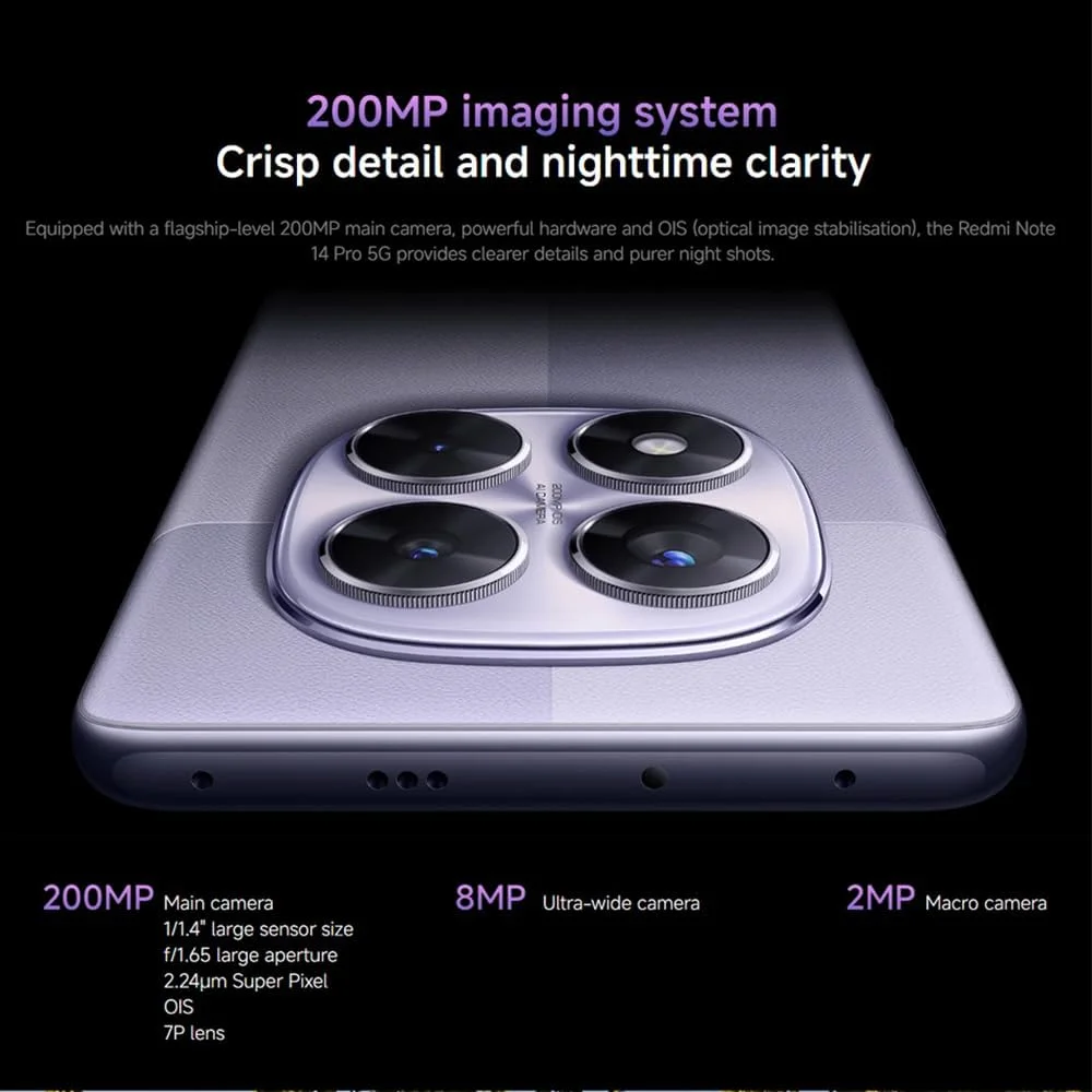 شیائومی ردمی نوت 14 پرو 5G + 4G LTE (برای T-Mobile Mint Tello و جهانی) (256 گیگابایت + 8 گیگابایت) NFC 6.67 اینچ 120 هرتز 200 مگاپیکسل دوربین هوش مصنوعی مدل 24090RA29G آنلاک دو سیم کارت (مشکی نیمه شب) شیائومی ردمی نوت 14 پرو 5G + 4G LTE (برای T-Mobile Mint Tello و جهانی) (256 گیگابایت + 8 گیگابایت) NFC 6.67 اینچ 120 هرتز 200 مگاپیکسل دوربین هوش مصنوعی مدل 24090RA29G آنلاک دو سیم کارت (مشکی نیمه شب)