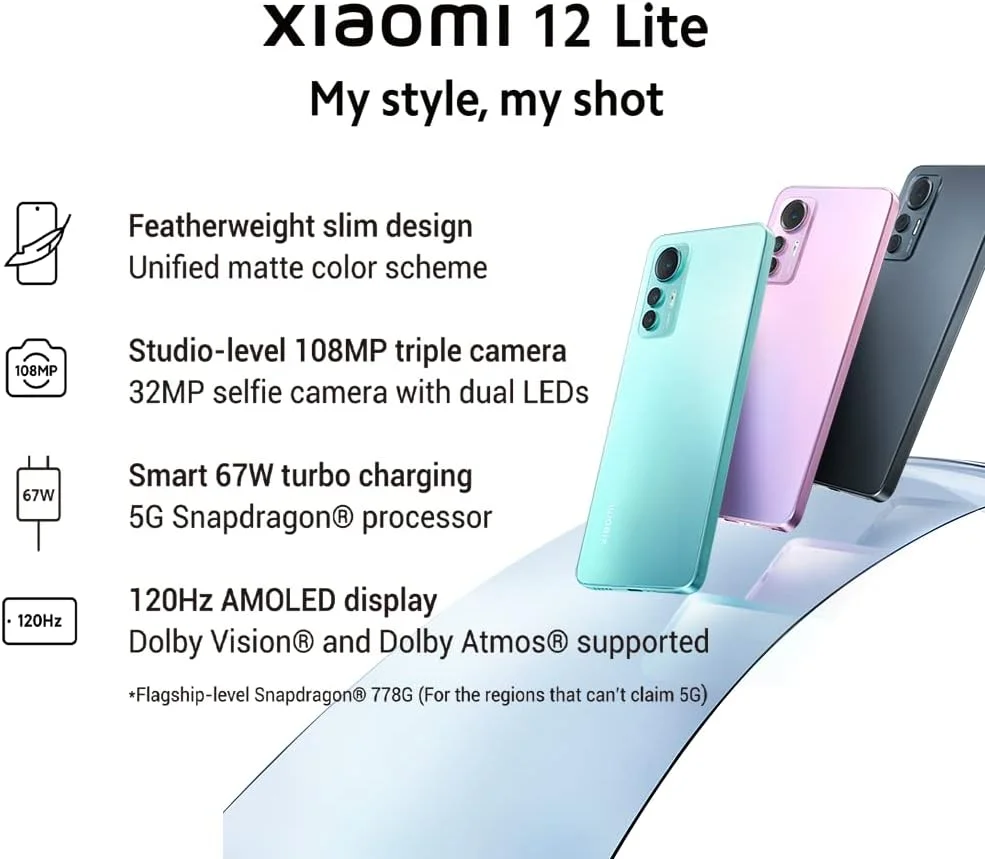 گوشی موبایل شیائومی 12 لایت 5G (سبز لایت، 8 گیگابایت رم، 256 گیگابایت حافظه داخلی) - طراحی باریک و سبک وزن | دوربین سه گانه 108 مگاپیکسلی در سطح استودیو | شارژ توربو هوشمند 67 واتی | صفحه نمایش 120 هرتز AMOLED
