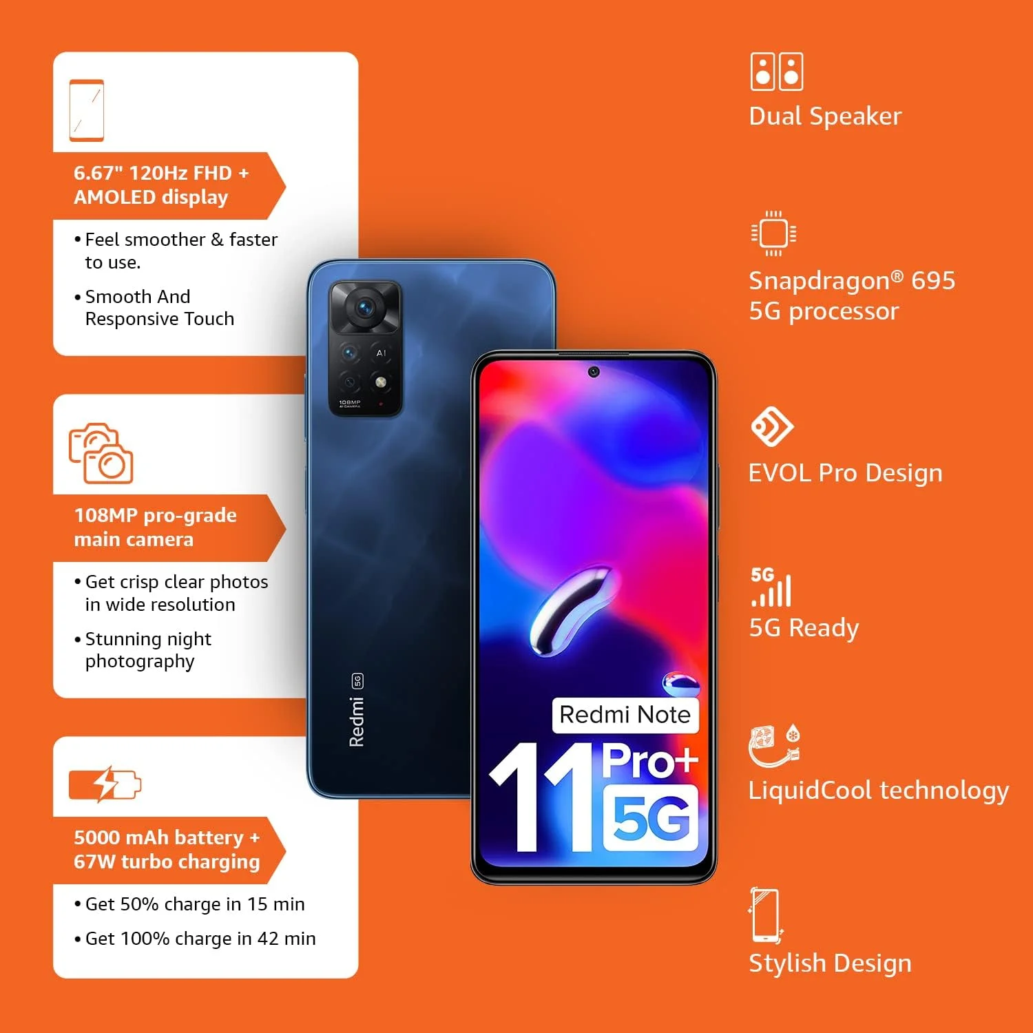 گوشی موبایل Redmi Note 11 Pro + 5G (آبی سراب، 8 گیگابایت رم، 256 گیگابایت حافظه داخلی) | شارژ توربو 67 واتی | نمایشگر 120 هرتز Super AMOLED | پیشنهادات تعویض اضافی | شارژر شامل می شود
