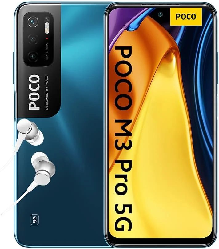 گوشی موبایل شیائومی POCO M3 Pro 5G - حافظه 128 گیگابایت + رم 6 گیگابایت، صفحه نمایش 6.5 اینچی FHD+ 90 هرتز DotDisplay، پردازنده MediaTek Dimensity 700 با 5G دوگانه، دوربین سه گانه 48 مگاپیکسلی AI، باتری 5000 میلی آمپر ساعتی، آبی خنک (نسخه انگلستان + 2 سال گارانتی)