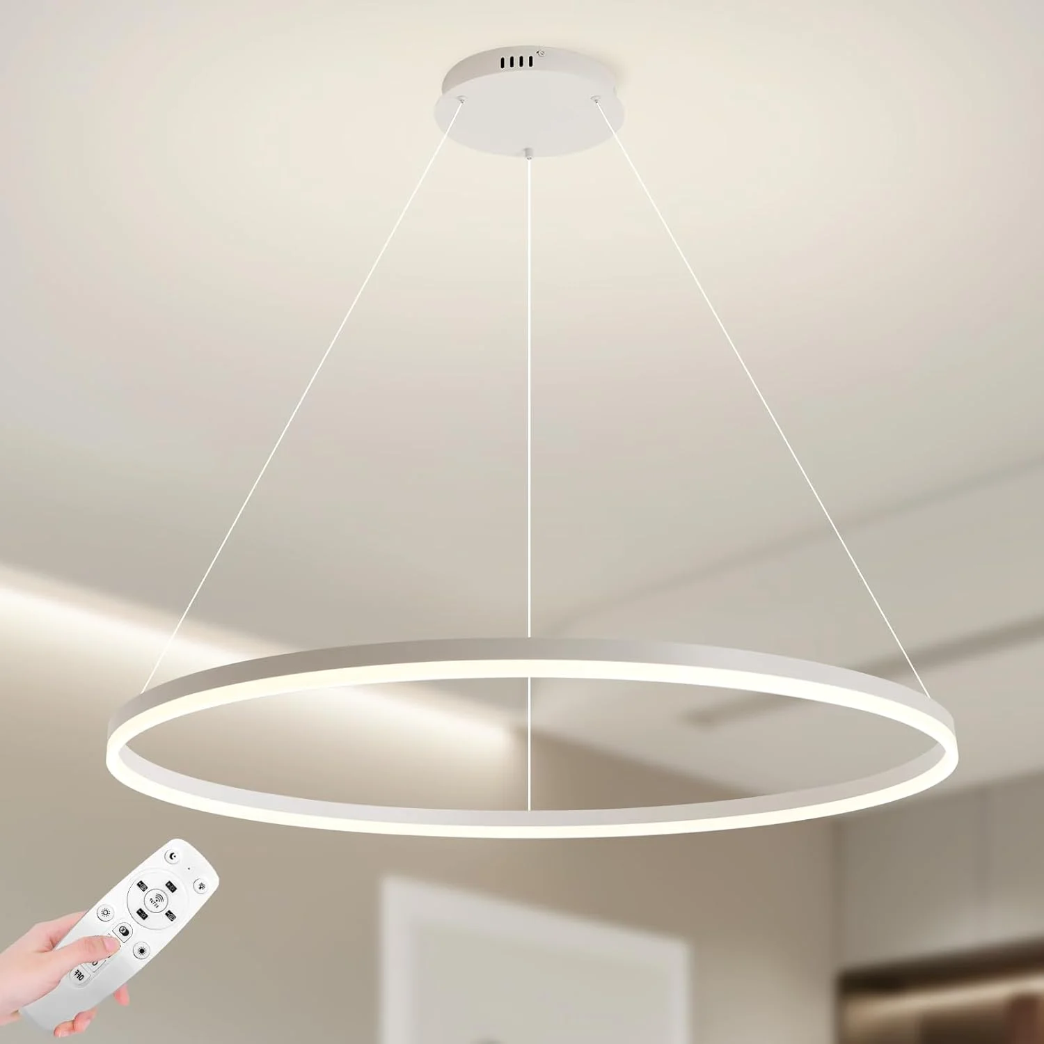 لوستر مدرن LED گرد YATAI، چراغ آویز مدرن 68 وات، ارتفاع قابل تنظیم و کم نور سه رنگ، ایده آل برای اتاق ناهار خوری، اتاق نشیمن، راه پله، سالن بزرگ، 120 سانتی متر، سفید