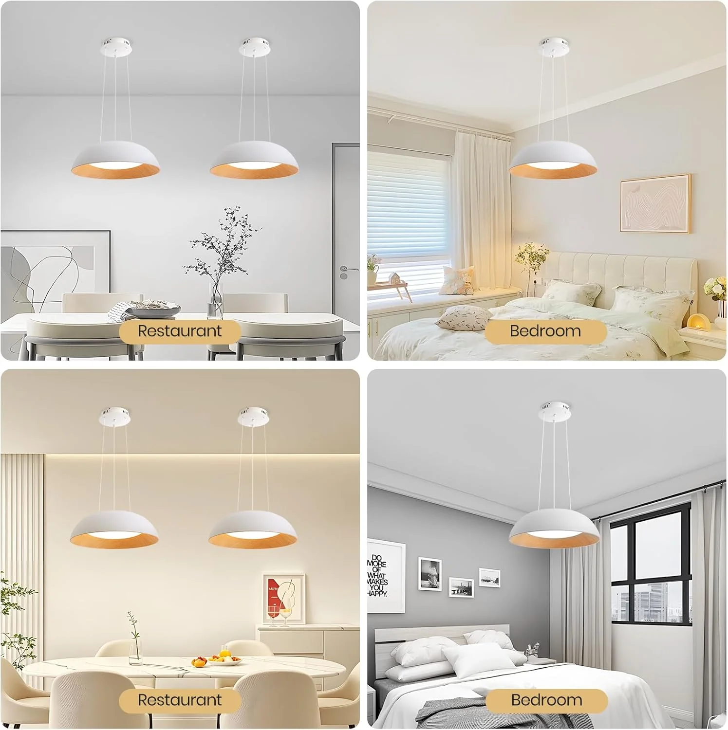 لوستر آویز LED گرد سفید و چوبی YATAI، نور 36 وات دیمرشدنی با ریموت، ارتفاع و رنگ قابل تنظیم (3000K–6000K)، چراغ سقفی مدرن مینیمالیستی برای خانه و مطالعه، 50 سانتی متر