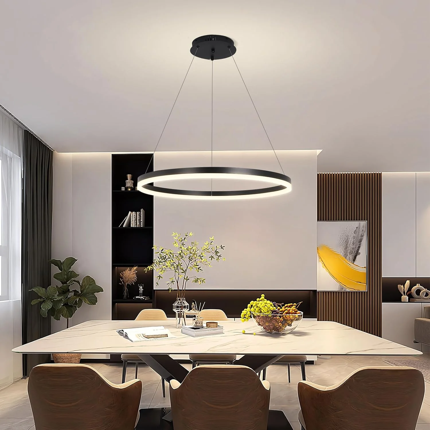 لوستر مدرن LED یاتای، تک حلقه ای مشکی، مناسب اتاق ناهارخوری، لوستر آکریلیک با ارتفاع قابل تنظیم، چراغ آویز مدرن LED، 34 وات، 3000K-6000K لوستر مدرن LED یاتای، تک حلقه ای مشکی، مناسب اتاق ناهارخوری، لوستر آکریلیک با ارتفاع قابل تنظیم، چراغ آویز مدرن LED، 34 وات، 3000K-6000K
