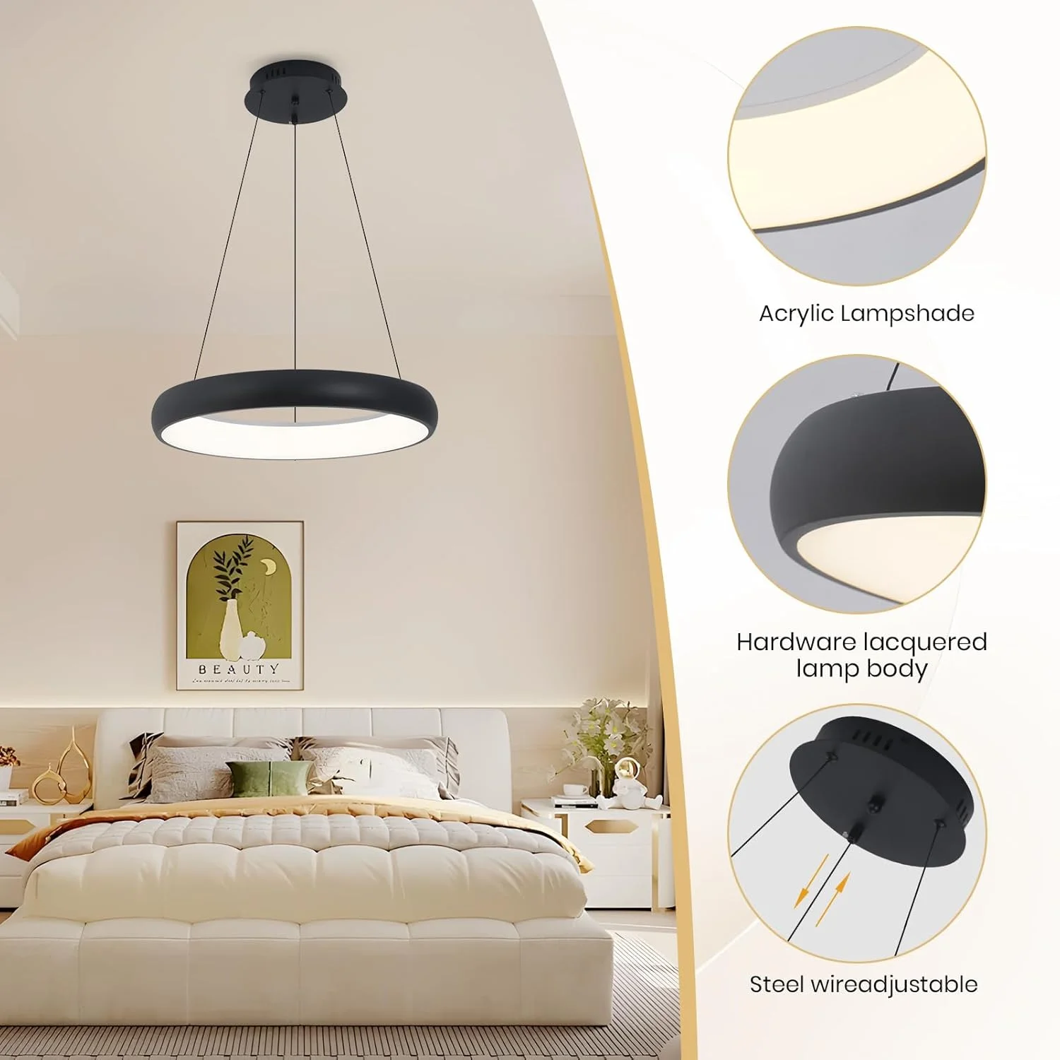 لوستر مدرن LED گرد مشکی YATAI، چراغ آویز مدرن 57 وات با ریموت، ارتفاع و روشنایی قابل تنظیم، چراغ سقفی دیمر پذیر برای اتاق خواب، اتاق غذاخوری و اتاق نشیمن، 50 سانتی متر لوستر مدرن LED گرد مشکی YATAI، چراغ آویز مدرن 57 وات با ریموت، ارتفاع و روشنایی قابل تنظیم، چراغ سقفی دیمر پذیر برای اتاق خواب، اتاق غذاخوری و اتاق نشیمن، 50 سانتی متر